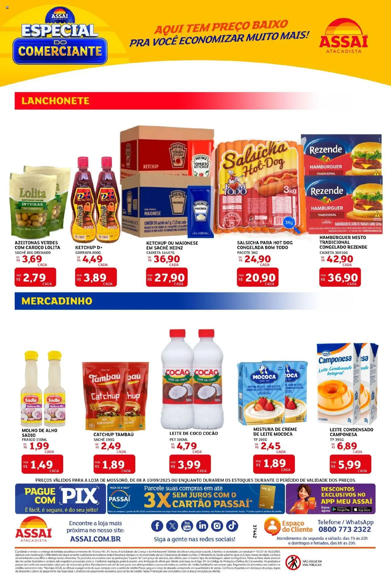 Assaí Atacadista Folheto - válido de 08.09.2025 | Página: 2 | Produtos: Leite, Carne de frango, Hambúrguer, Leite condensado
