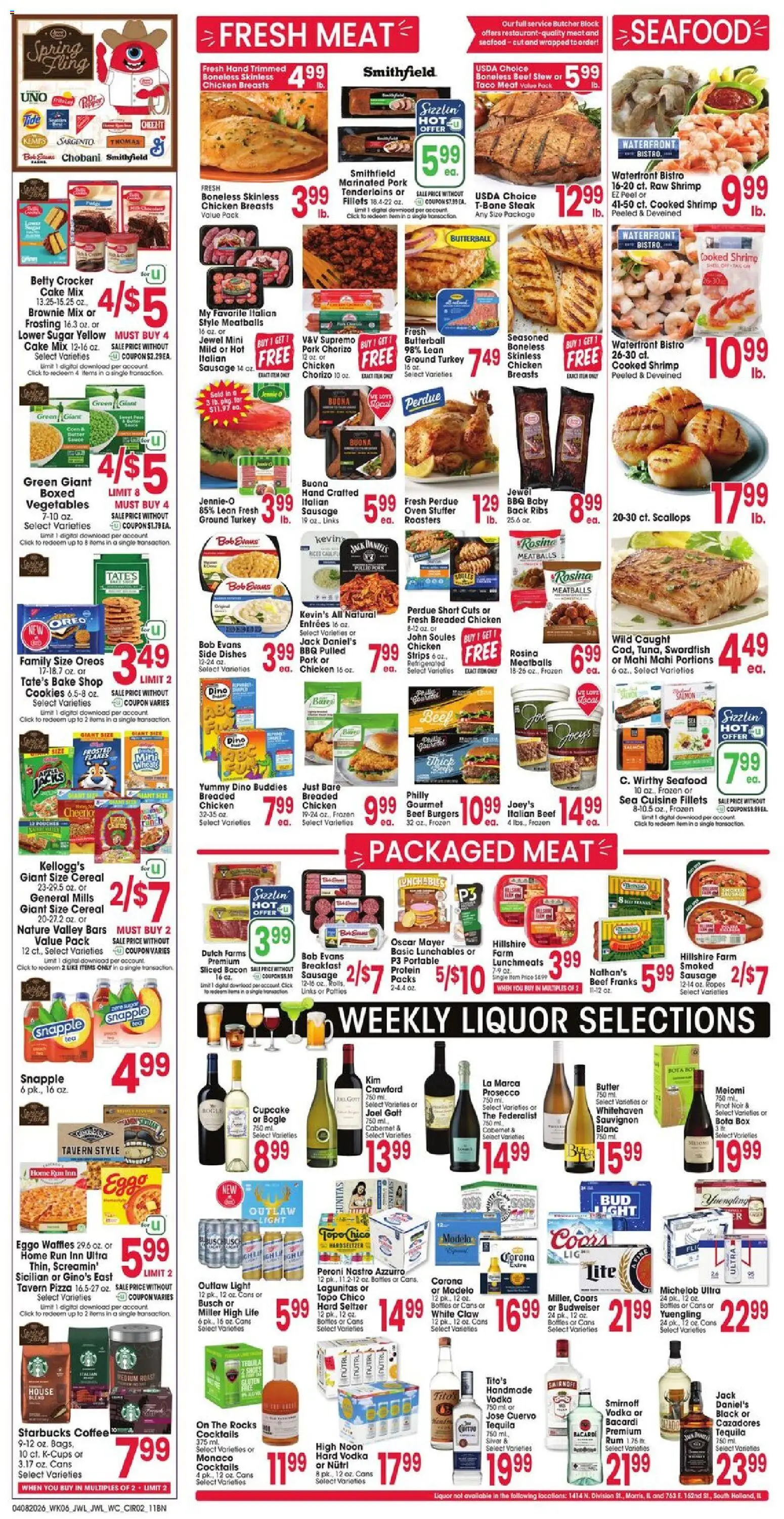 Jewel Osco Weekly Ad - valid from 08.04.2026 | Page: 2 | Products: Pork, Vegetables, Sugar, Seafood