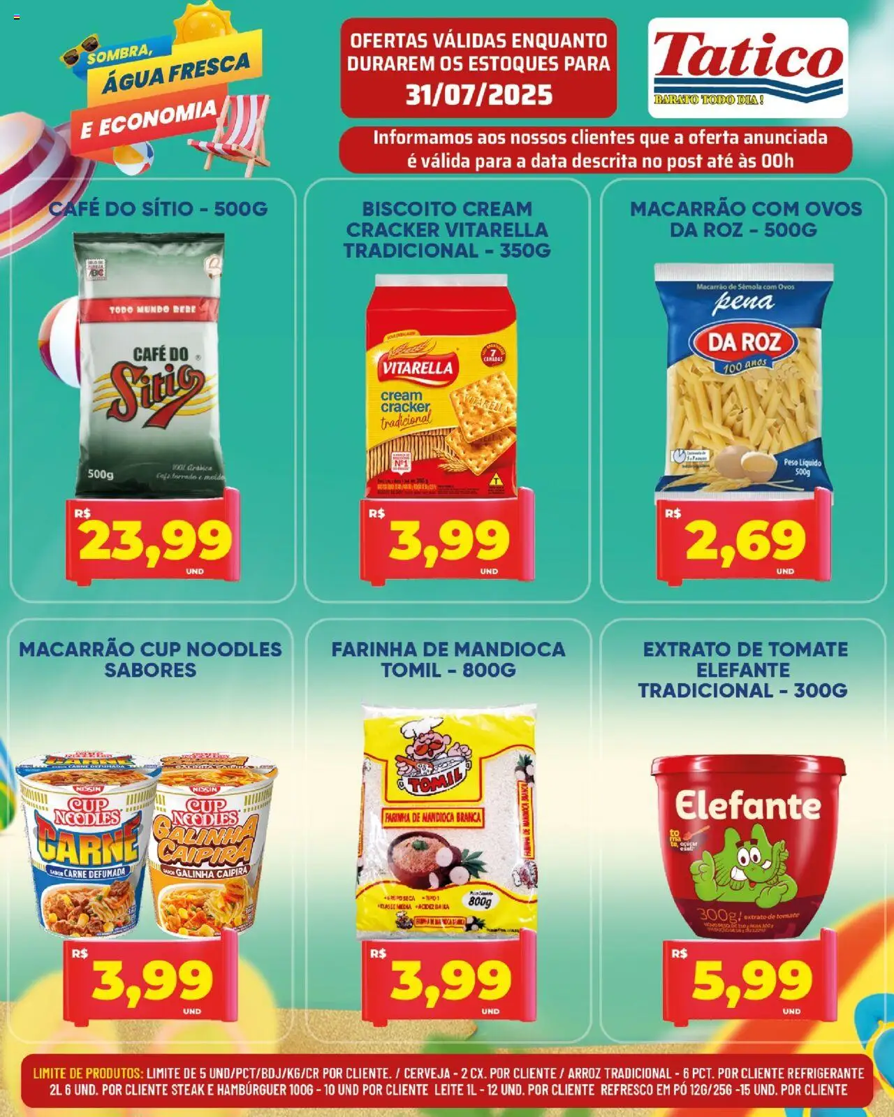 Tatico Folheto - válido de 31.07.2025 | Página: 11 | Produtos: Mandioca, Leite, Cerveja, Cream cracker