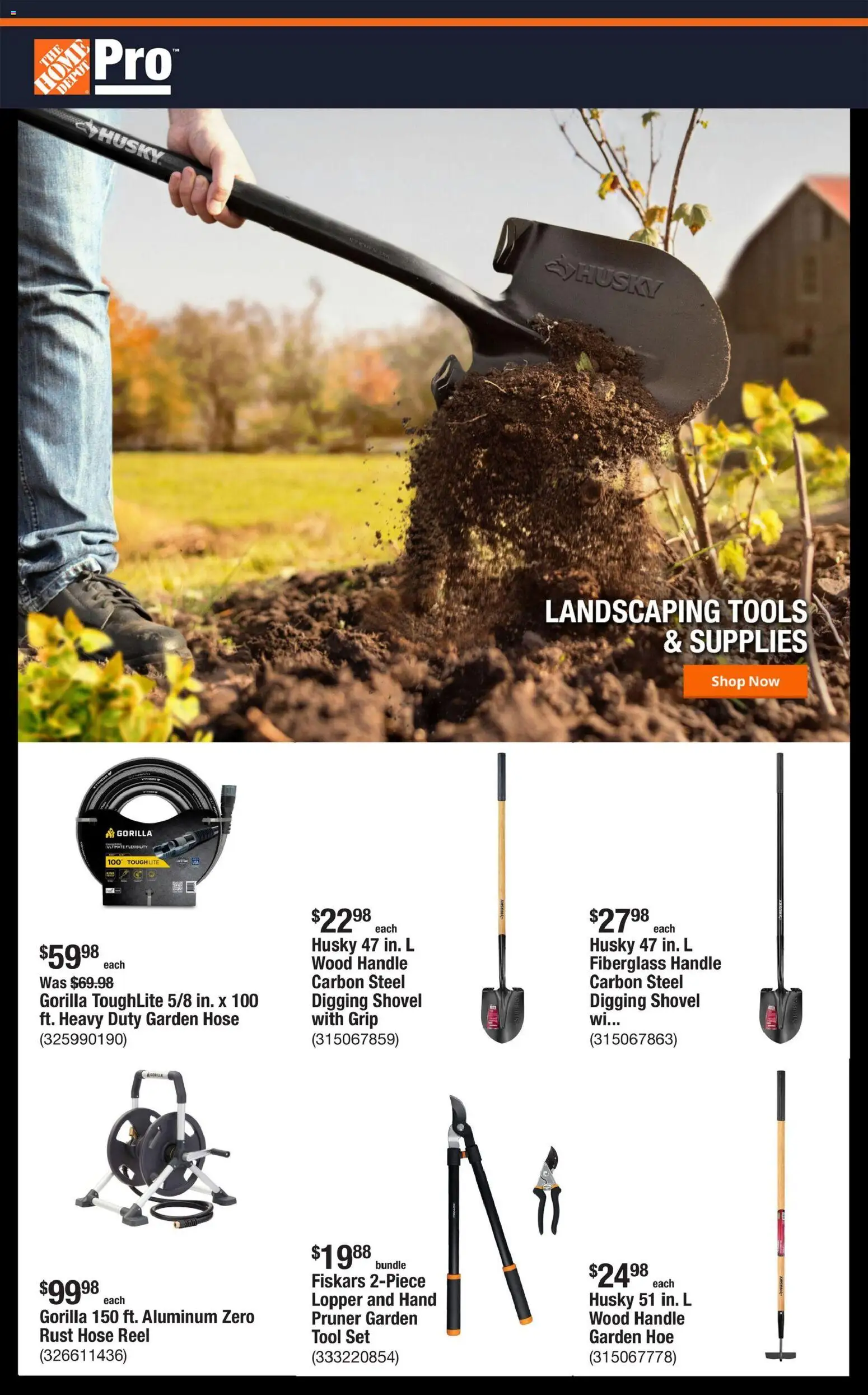 Home Depot Shop Pro Ad - FL - valid from 30.03.2026 | Page: 1 | Products: Pruner, Hoe, Shovel