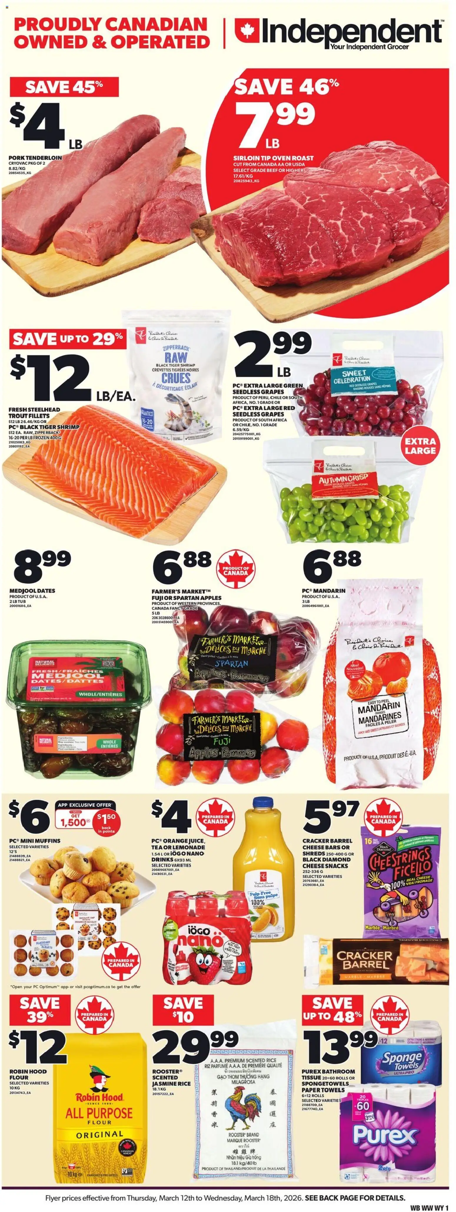 Independent Grocer flyer valid from 12.03.2026 | Page: 3 | Products: Beef, Oven, Cheese, Oranges