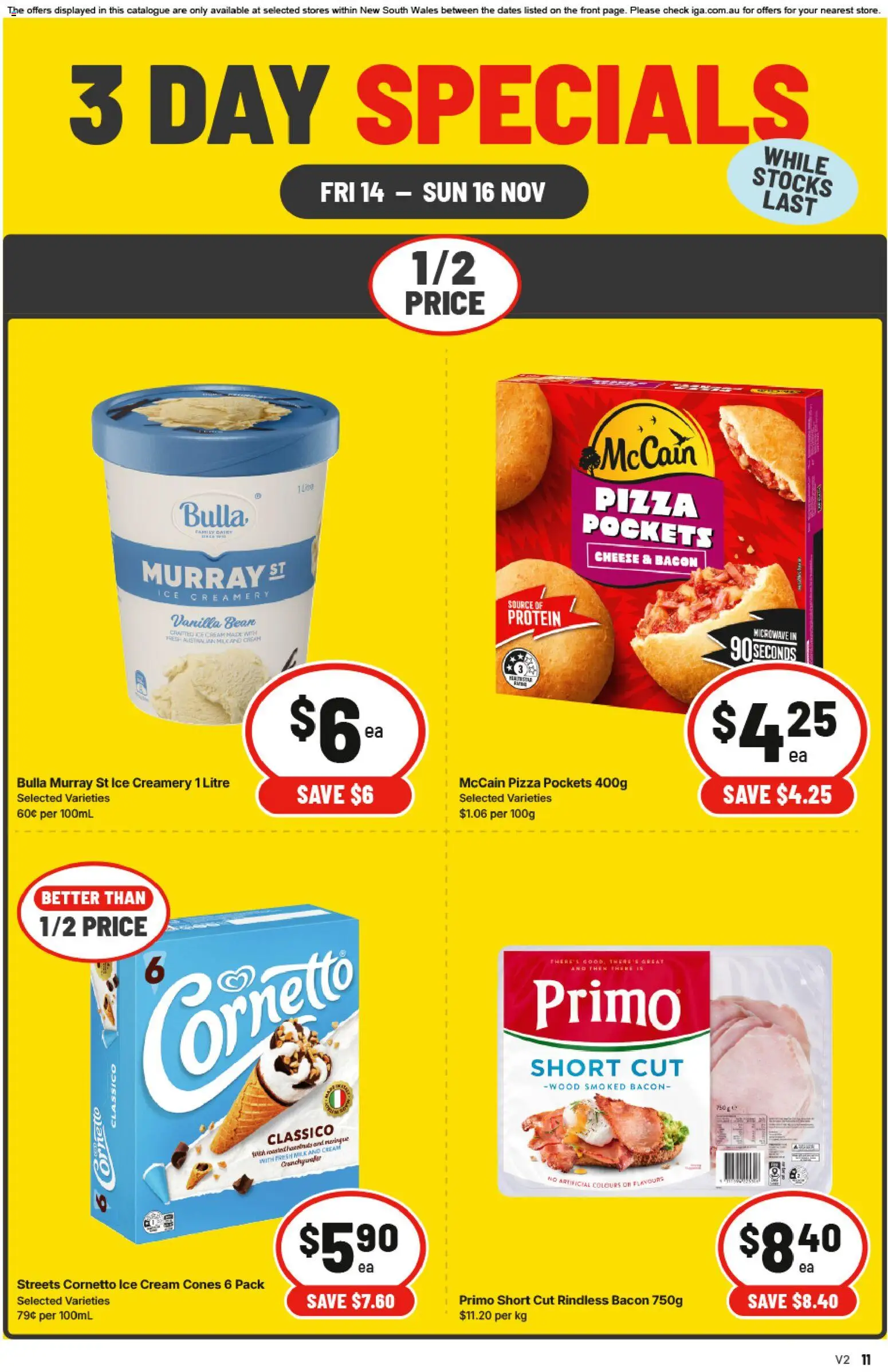 IGA catalogue - valid from 14.11.2025 | Page: 4 | Products: Bacon, Milk, Cheese, Wood
