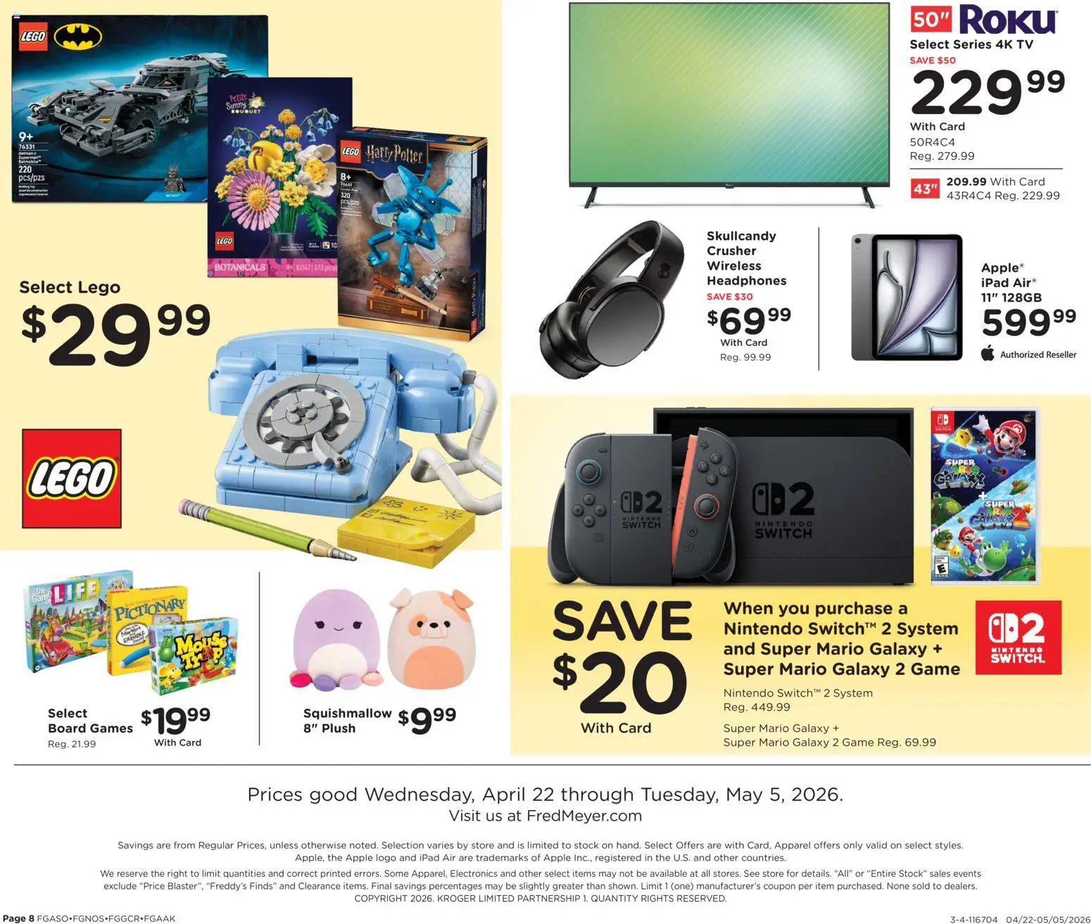 Fred Meyer Home & Apparel - valid from 22.04.2026 | Page: 8 | Products: Tv, Game, Ipad, Nintendo