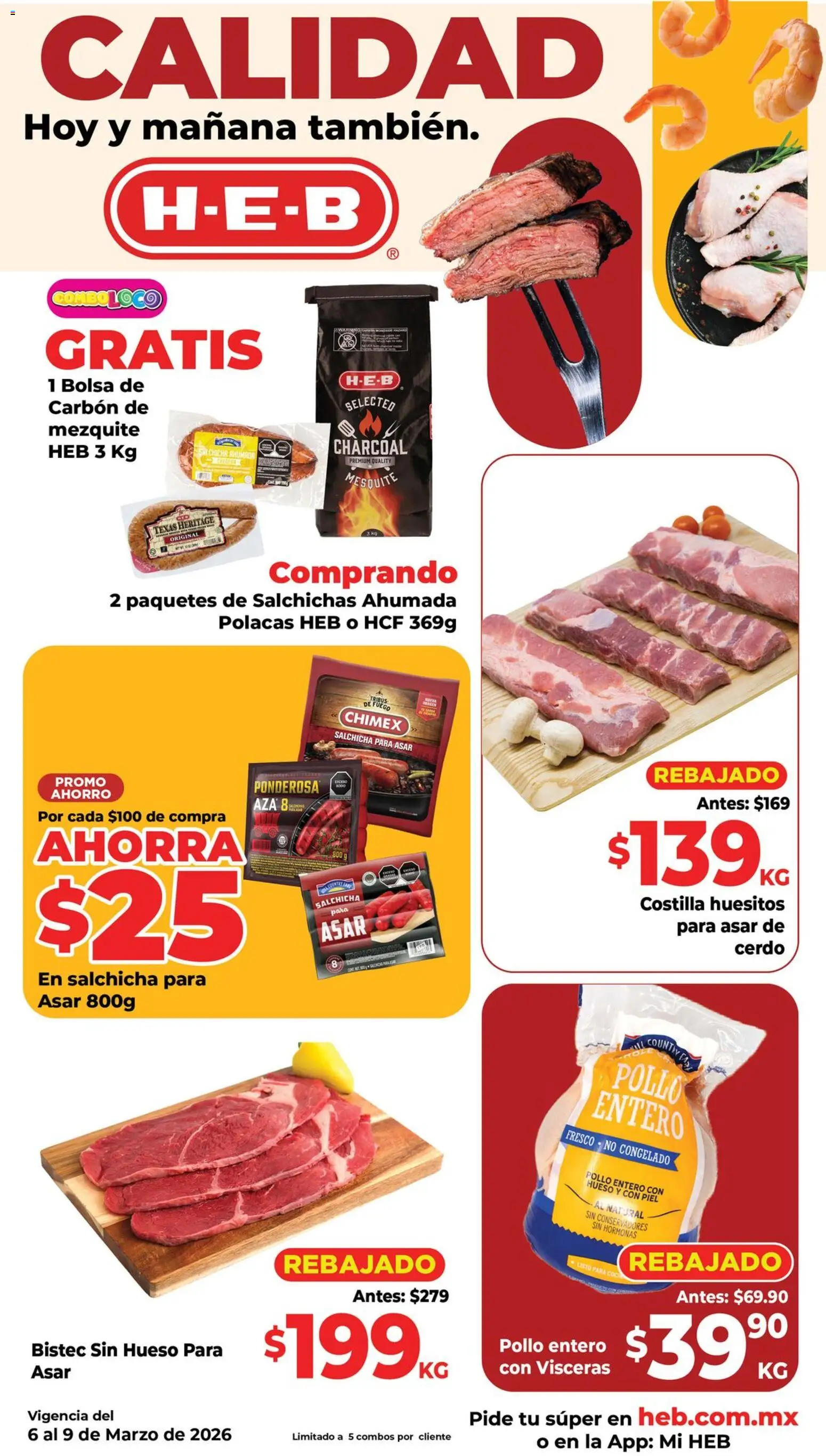 Nuevas ofertas de H-E-B válidas en toda la República Mexicana desde el 06.03.2026. ¡Encuentra las mejores ofertas en H-E-B folleto! | Página: 4 | Productos: Pollo, Salchicha, Bolsa, Cerdo