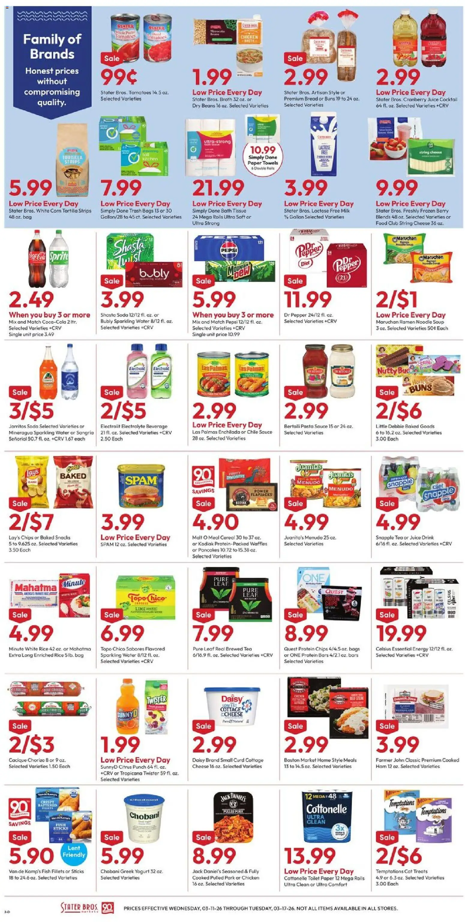 Stater Bros Weekly Ad - valid from 11.03.2026 | Page: 2 | Products: Yogurt, Beef, Pasta, Water