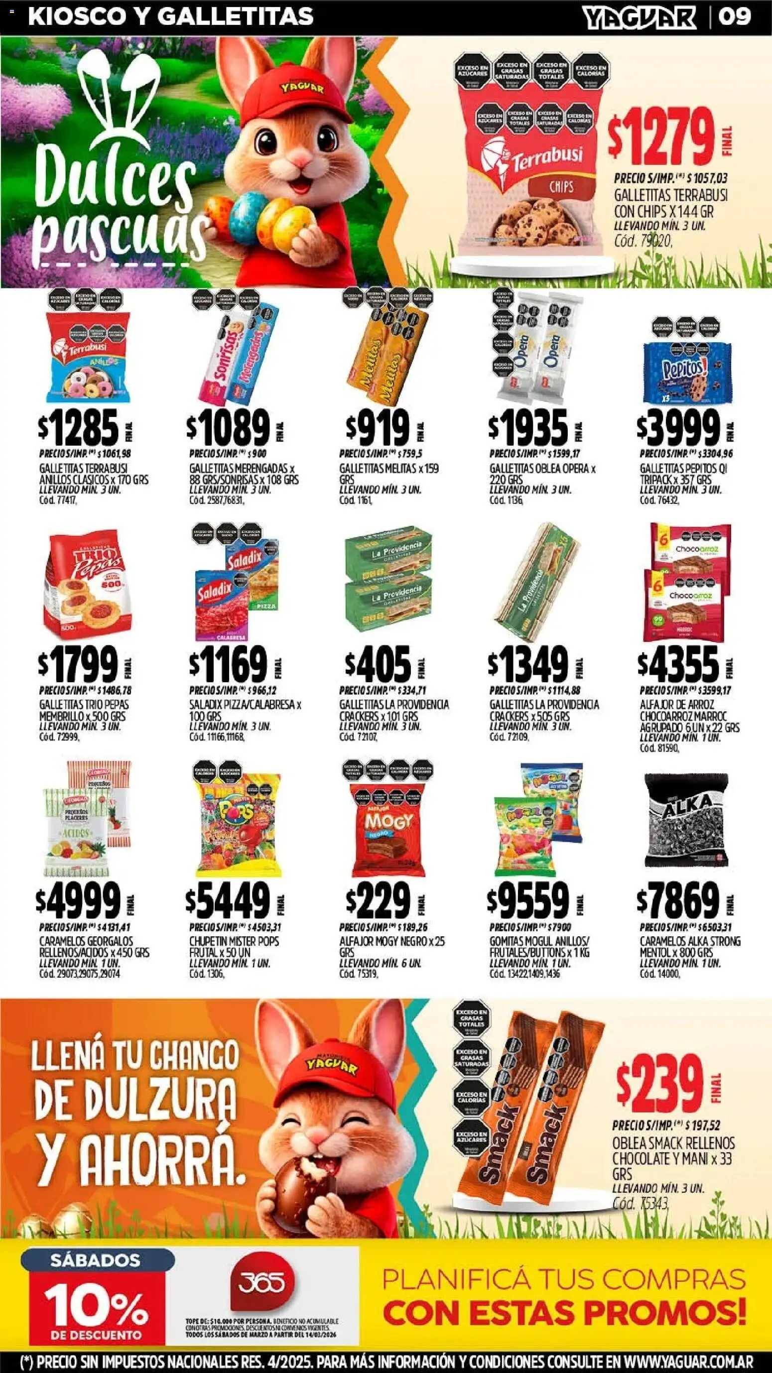 Yaguar - Oferta Semanal Jujuy │ válido desde el 23.03.2026 | Página: 9 | Productos: Gomitas, Chocolate, Pizza, Alfajor