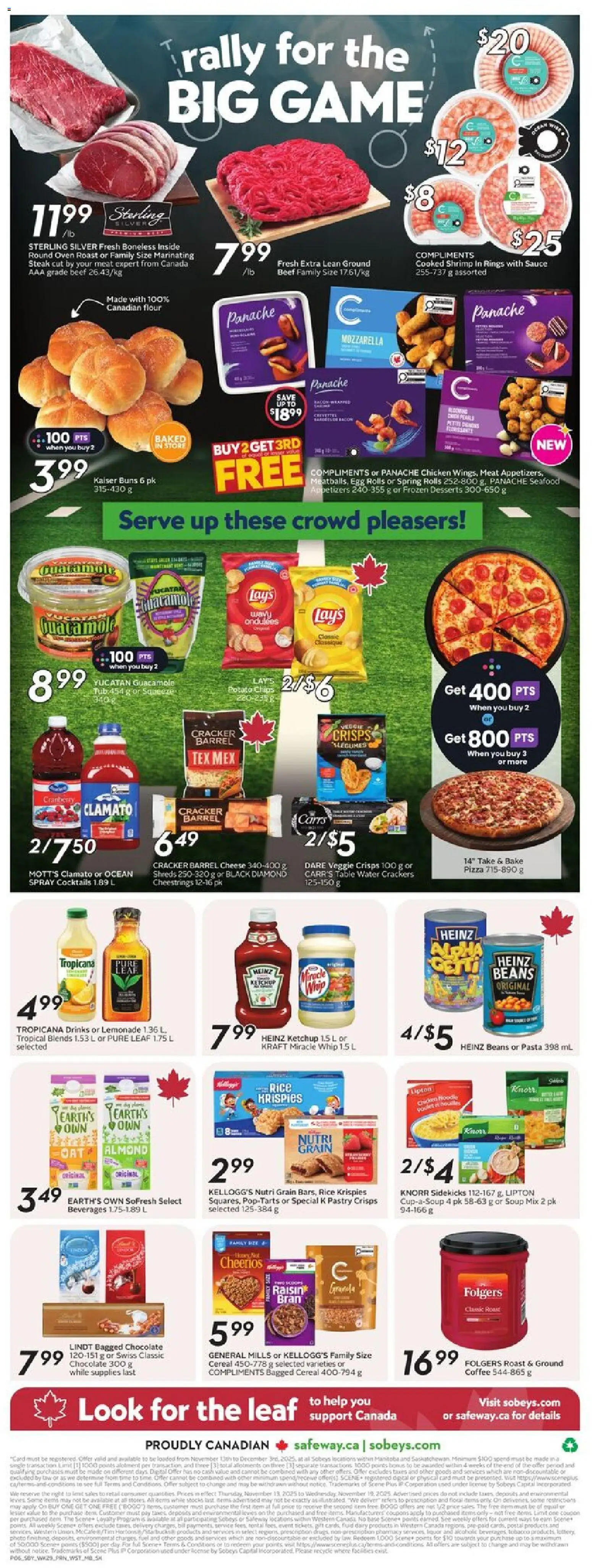 Safeway flyer valid from 13.11.2025 | Page: 4 | Products: Rice, Pasta, Cheese, Pizza
