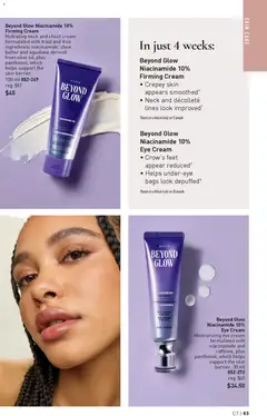 Preview of Beyond Glow Niacinamide 10% Firming Cream, Hydrating neck and chest cream formulated with tried and true ingredients niacinamide, shea butter and squalane derived from olive oil, plus panthenol, which helps support the skin barrier. 100 ml from shop Avon valid from 26.03.2026 | Page: 63 | Products: Cream, Butter