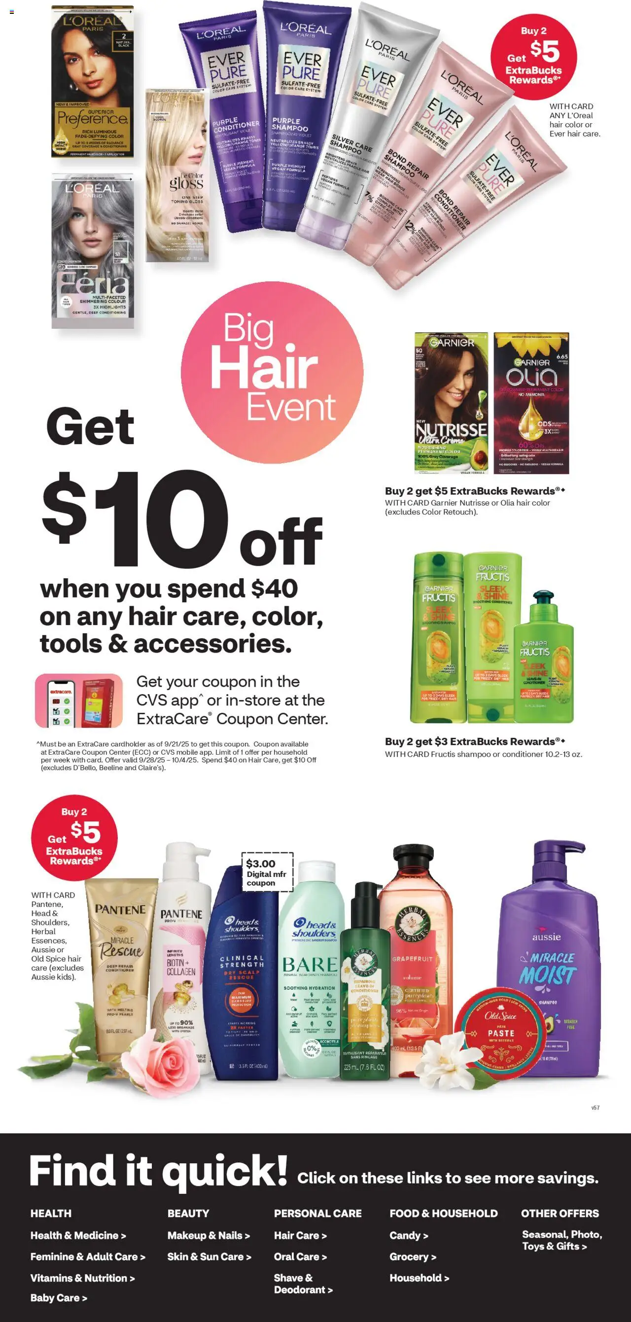 CVS Pharmacy Weekly Ad - WA - valid from 28.09.2025 | Page: 5 | Products: Biotin, Shampoo, Hair color, Deodorant