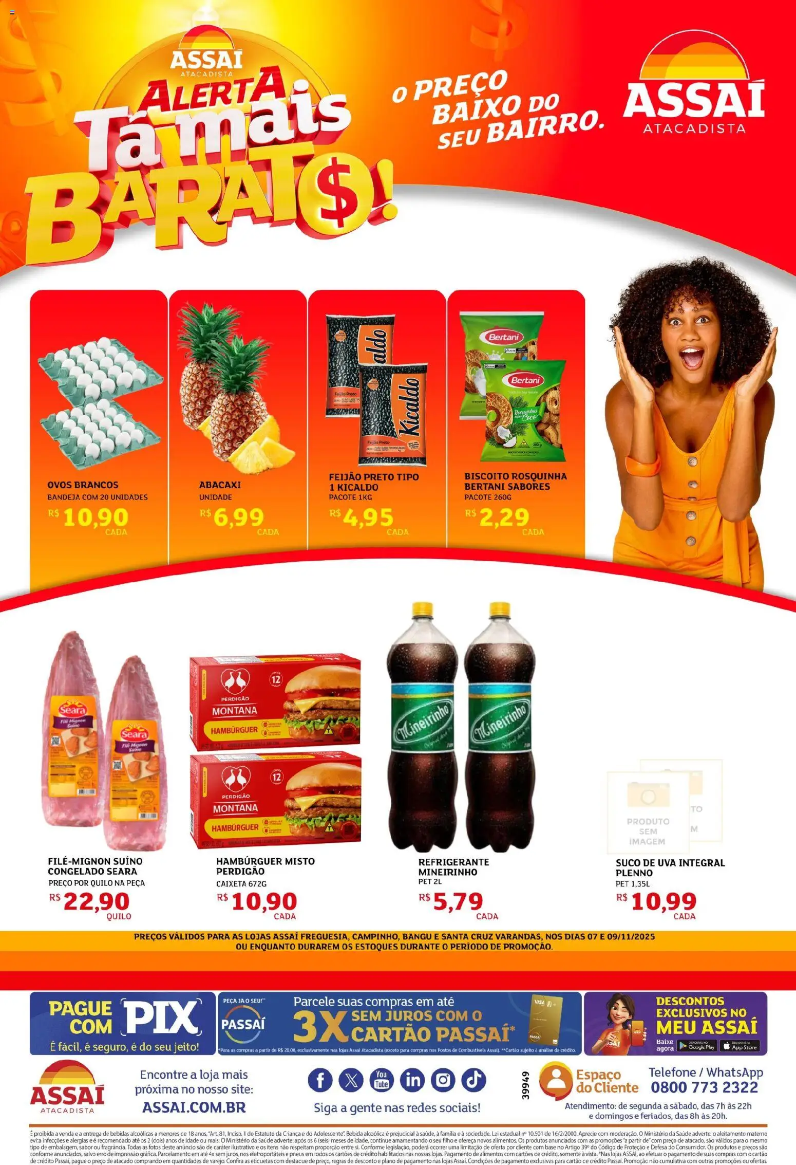 Assaí Atacadista Folheto - válido de 07.11.2025 | Página: 1 | Produtos: Abacaxi, Baixo, Bandeja, Telefone