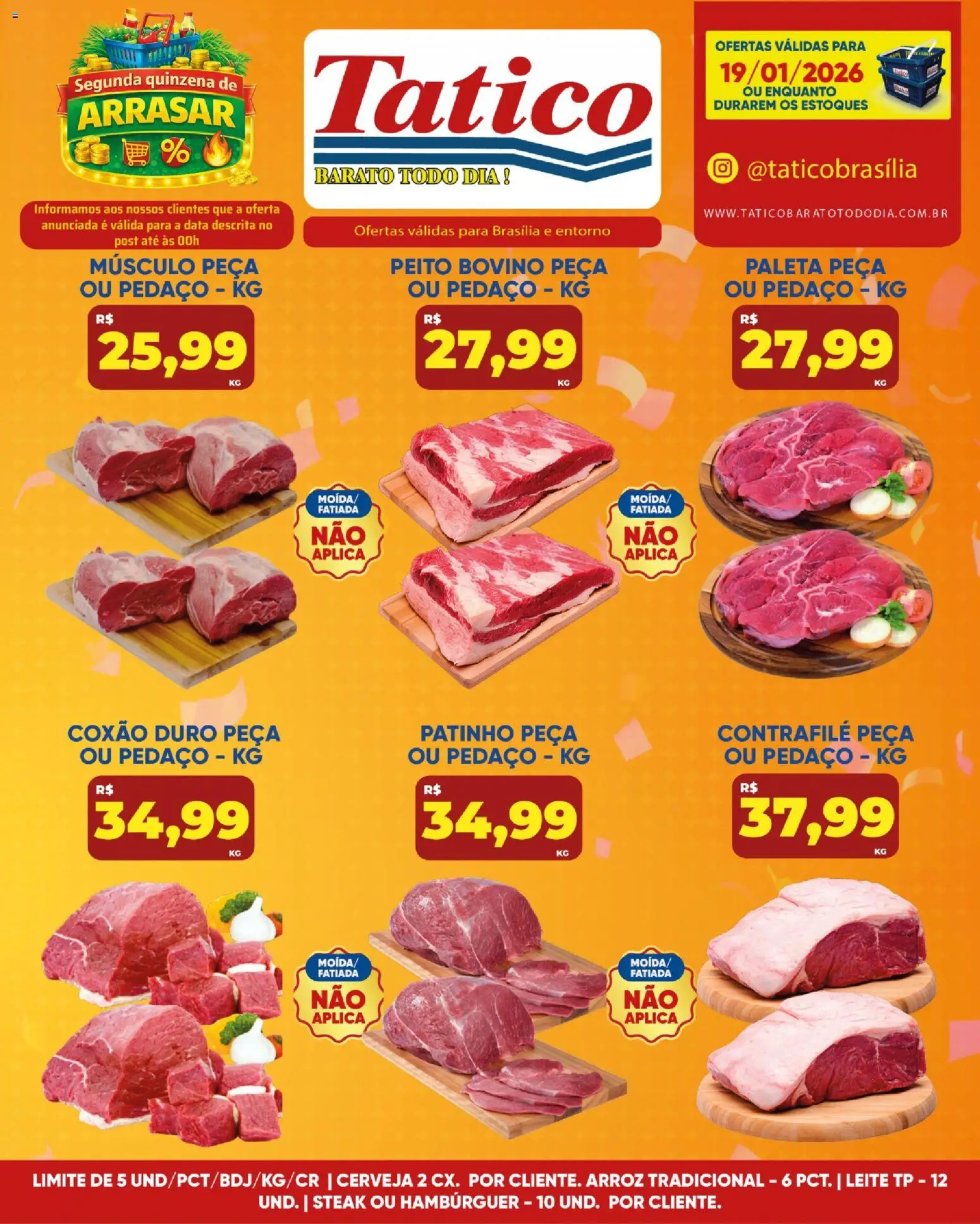 Tatico Folheto - válido de 20.01.2026 | Página: 23 | Produtos: Leite, Cerveja, Arroz, Hambúrguer