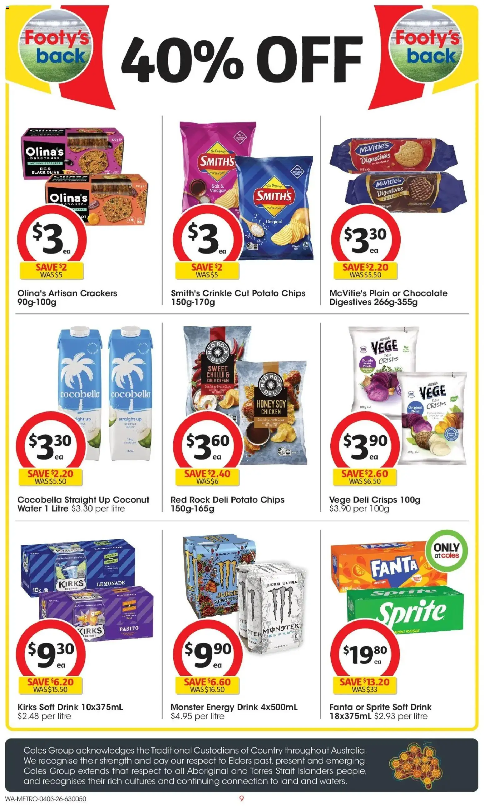 Coles catalogue - valid from 04.03.2026 | Page: 9 | Products: Crackers, Sour cream, Chips, Water