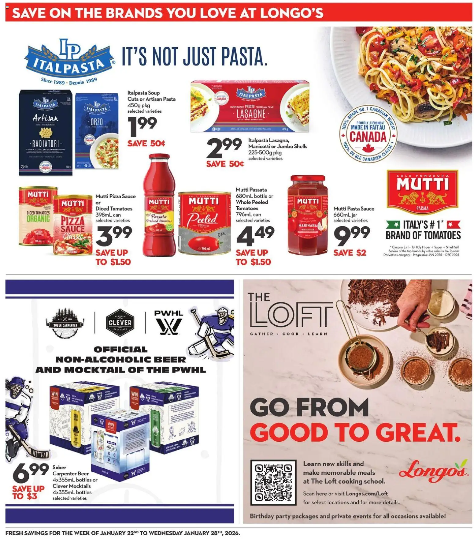 Longo's flyer valid from 22.01.2026 | Page: 23 | Products: Pasta, Oven, Pizza, Beer