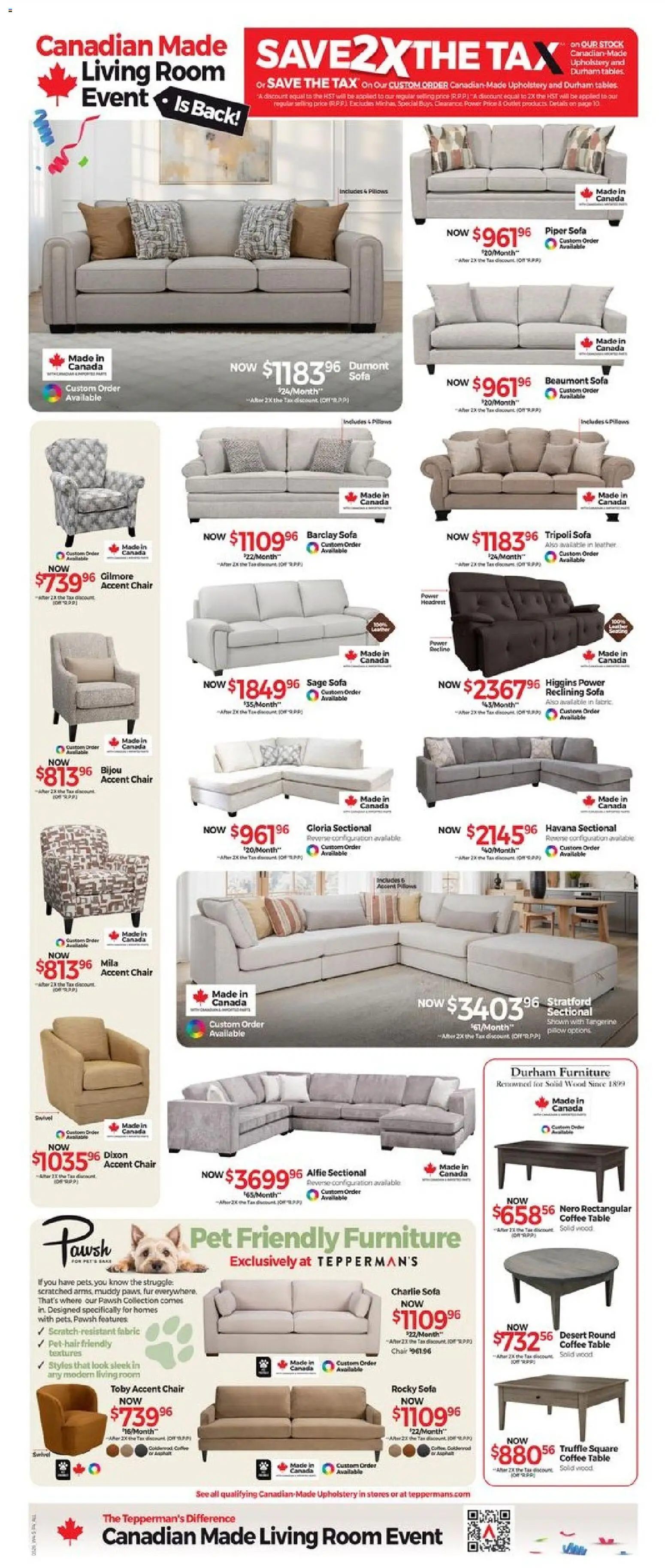Tepperman's weekly flyer / circulaire flyer valid from 20.03.2026 | Page: 4 | Products: Pillow, Sofa, Table, Chair