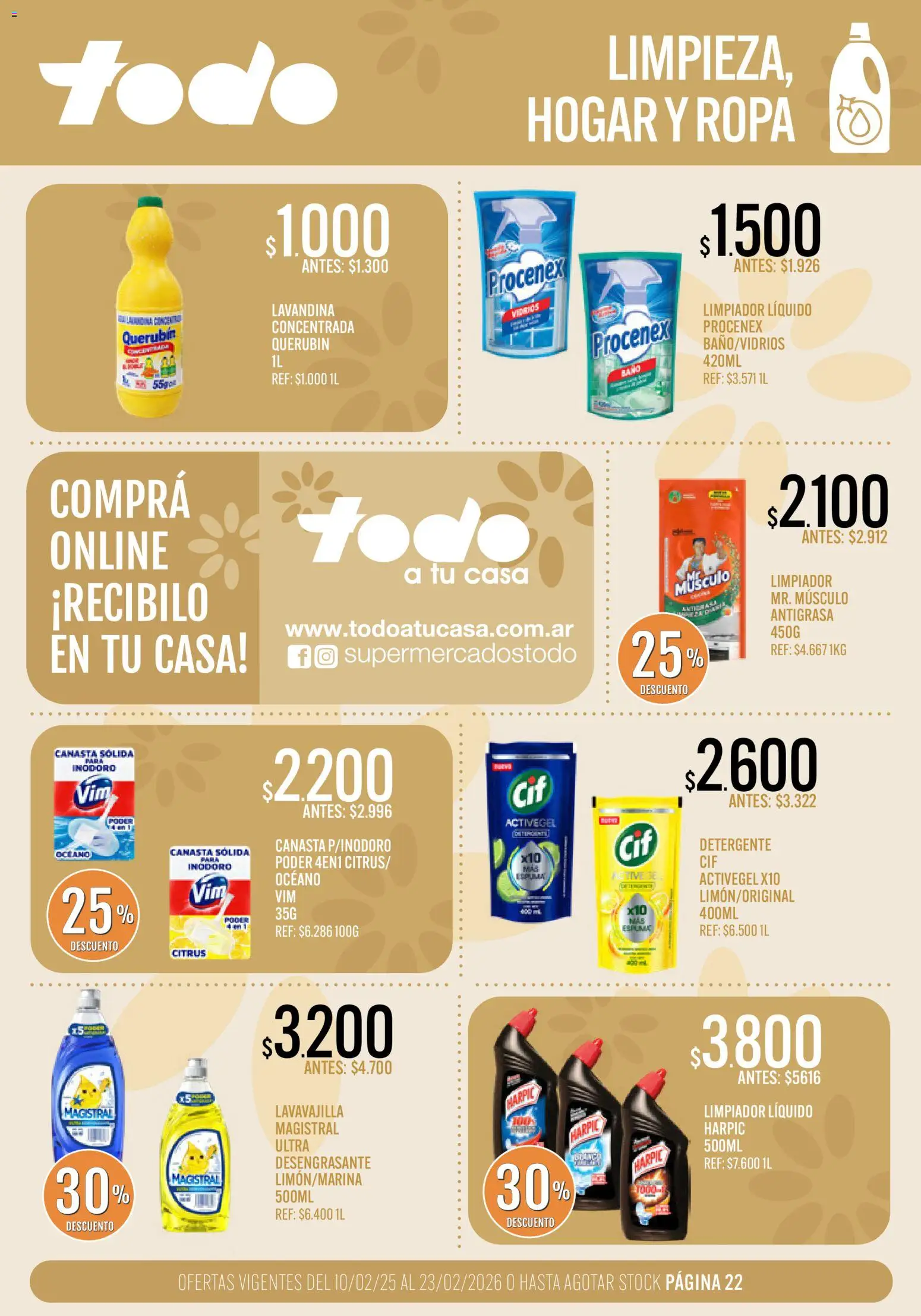 Supermercados TODO - Ofertas │ válido desde el 10.02.2026 | Página: 22 | Productos: Antigrasa, Lavandina, Inodoro, Canasta