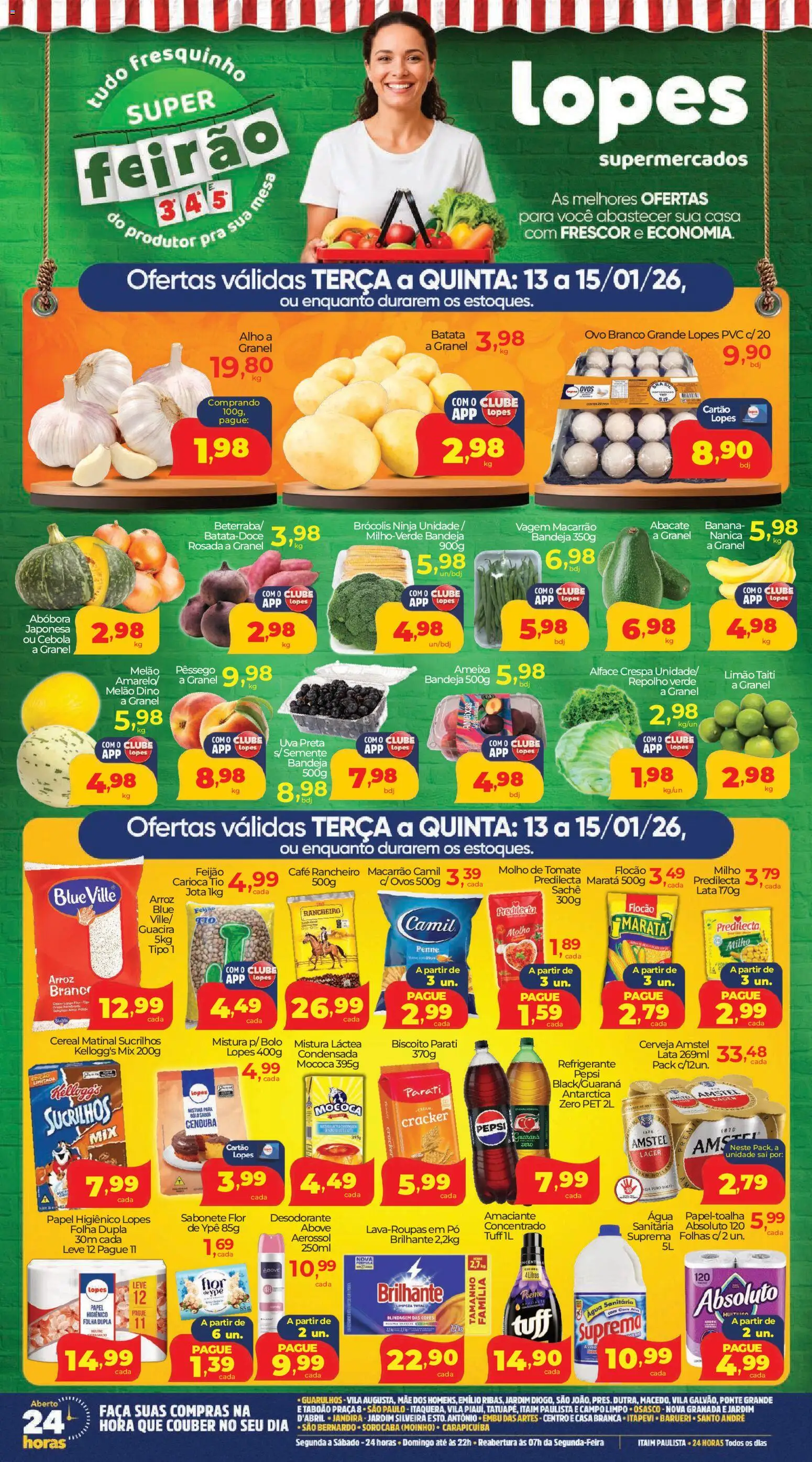 Lopes Supermercados Folheto - válido de 13.01.2026 | Página: 1 | Produtos: Feijão, Biscoito parati, Macarrão, Brócolis
