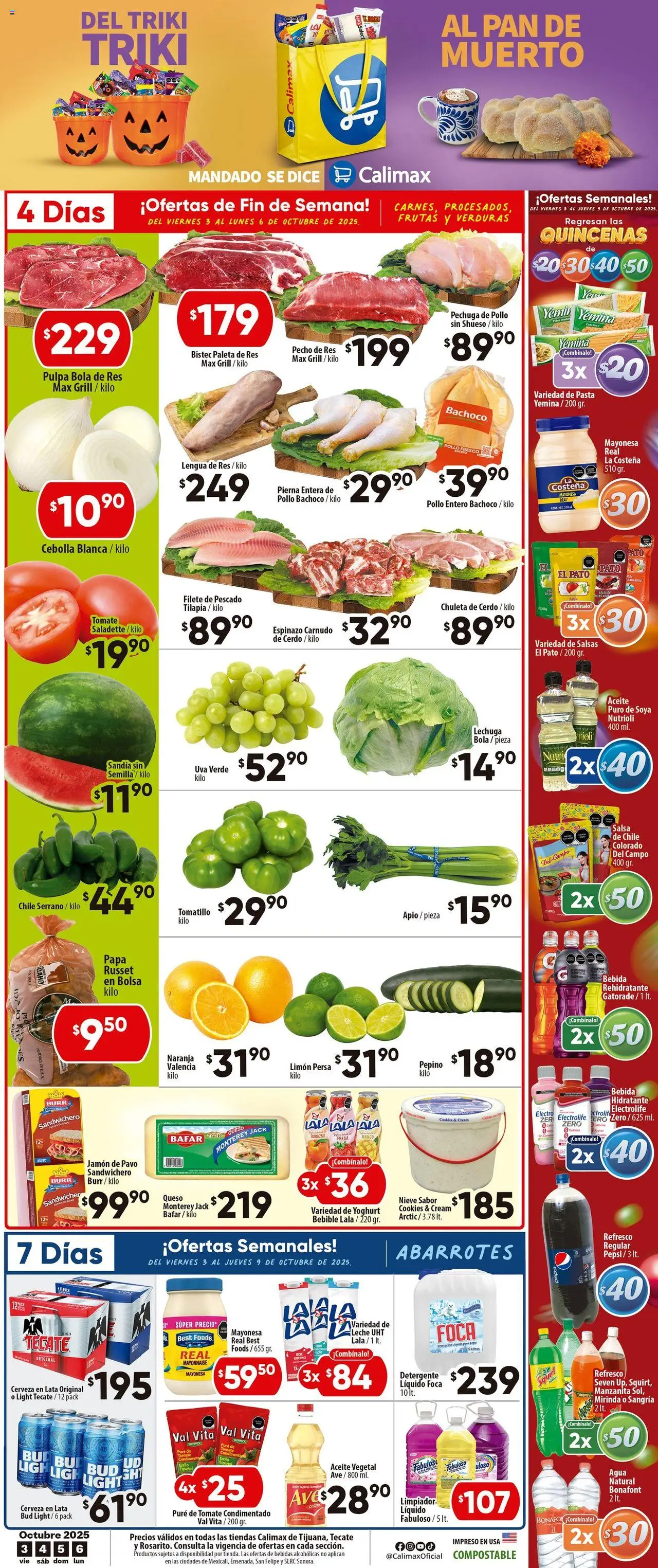 Nuevas ofertas de Calimax válidas en toda la República Mexicana desde el 03.10.2025. ¡Encuentra las mejores ofertas en Calimax - Folleto Tijuana! | Página: 1 | Productos: Papa, Mayonesa, Apio, Cerveza