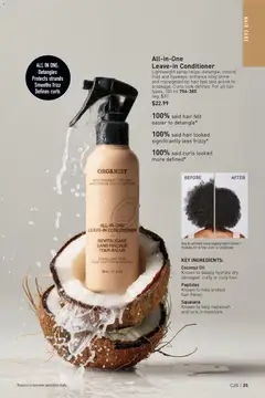 Preview of All-in-One Leave-in Conditioner, Lightweight spray helps: detangle; control frizz and flyaways; enhance silky shine and manageability; hair feel less prone to breakage. Curls look defined. For all hair types. 150 ml from shop Avon valid from 18.12.2025 | Page: 25