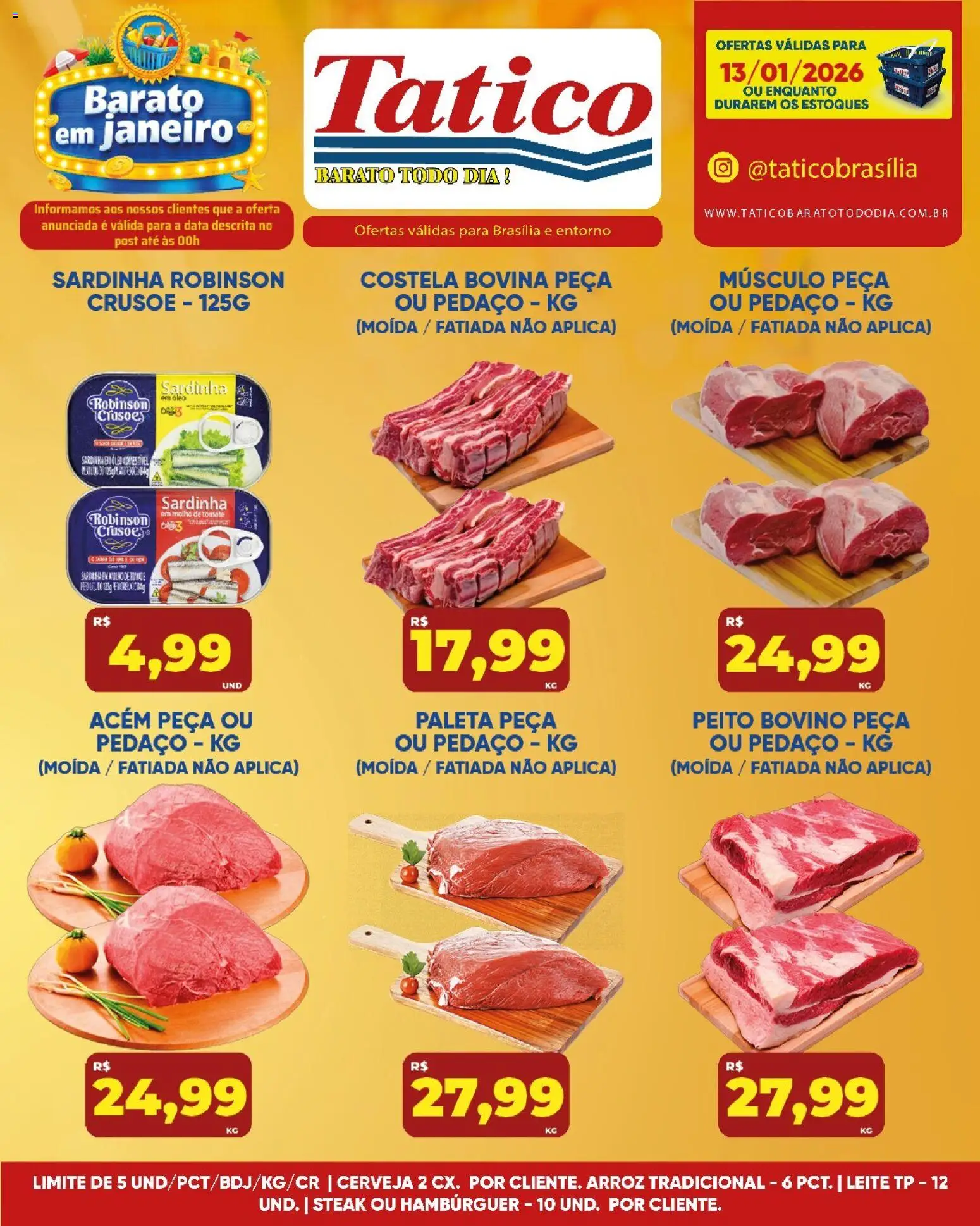 Tatico Folheto - válido de 14.01.2026 | Página: 23 | Produtos: Acém, Cerveja, Hambúrguer, Sardinha