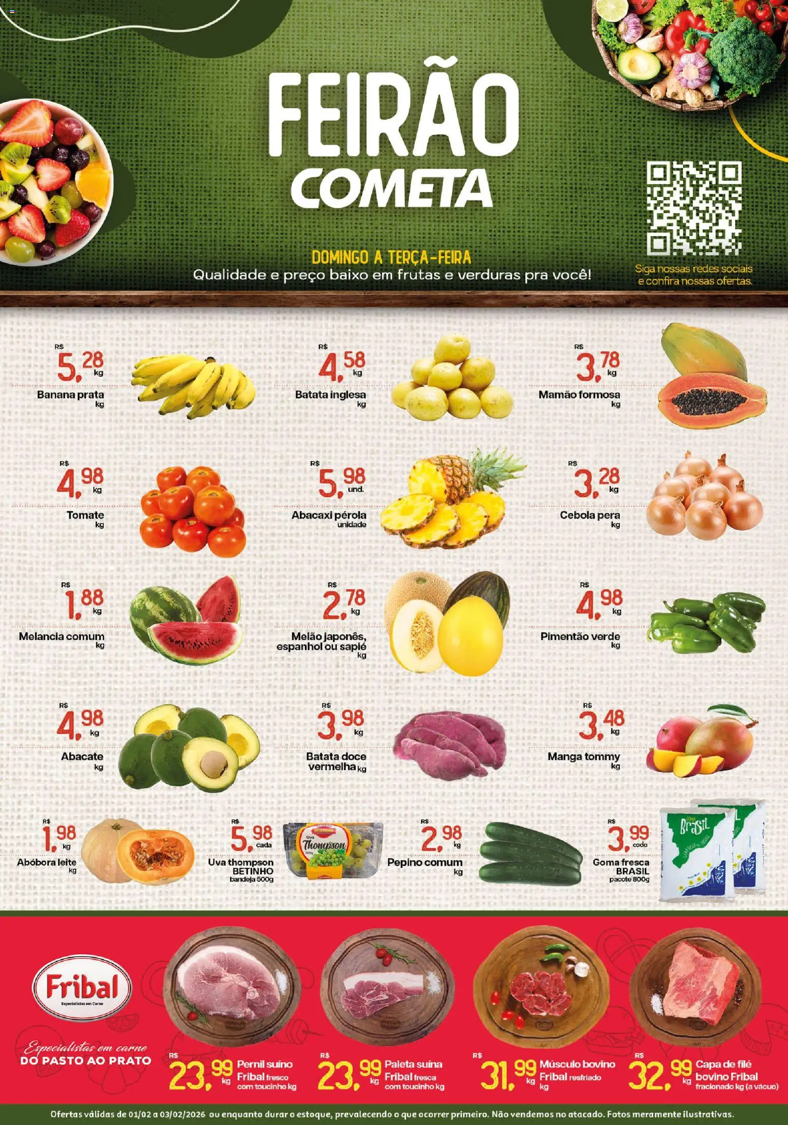 Cometa Supermercados Folheto - válido de 01.02.2026 | Página: 1 | Produtos: Pernil, Abacaxi, Bandeja, Batata