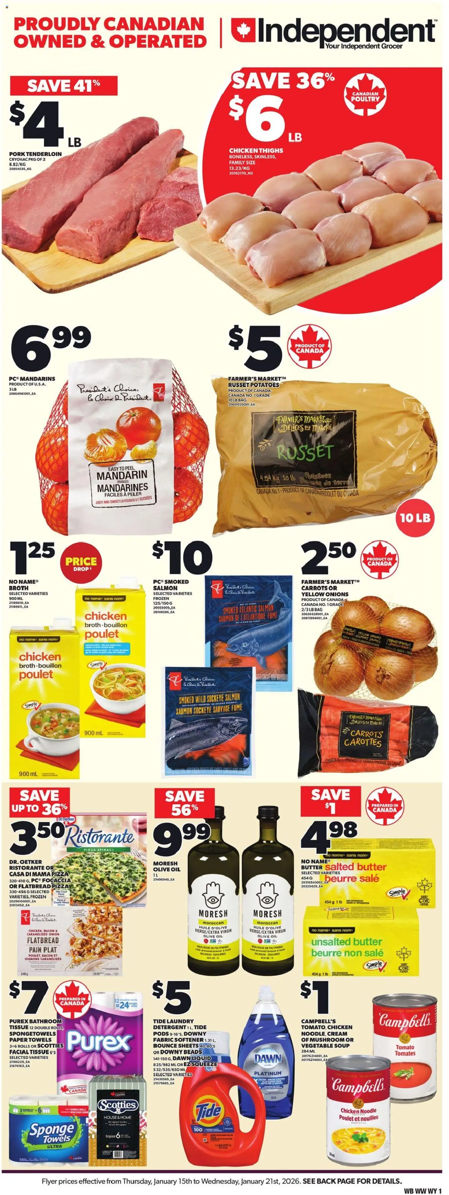 Independent Grocer flyer valid from 15.01.2026 | Page: 3 | Products: Cream, Potatoes, Oil, Chicken