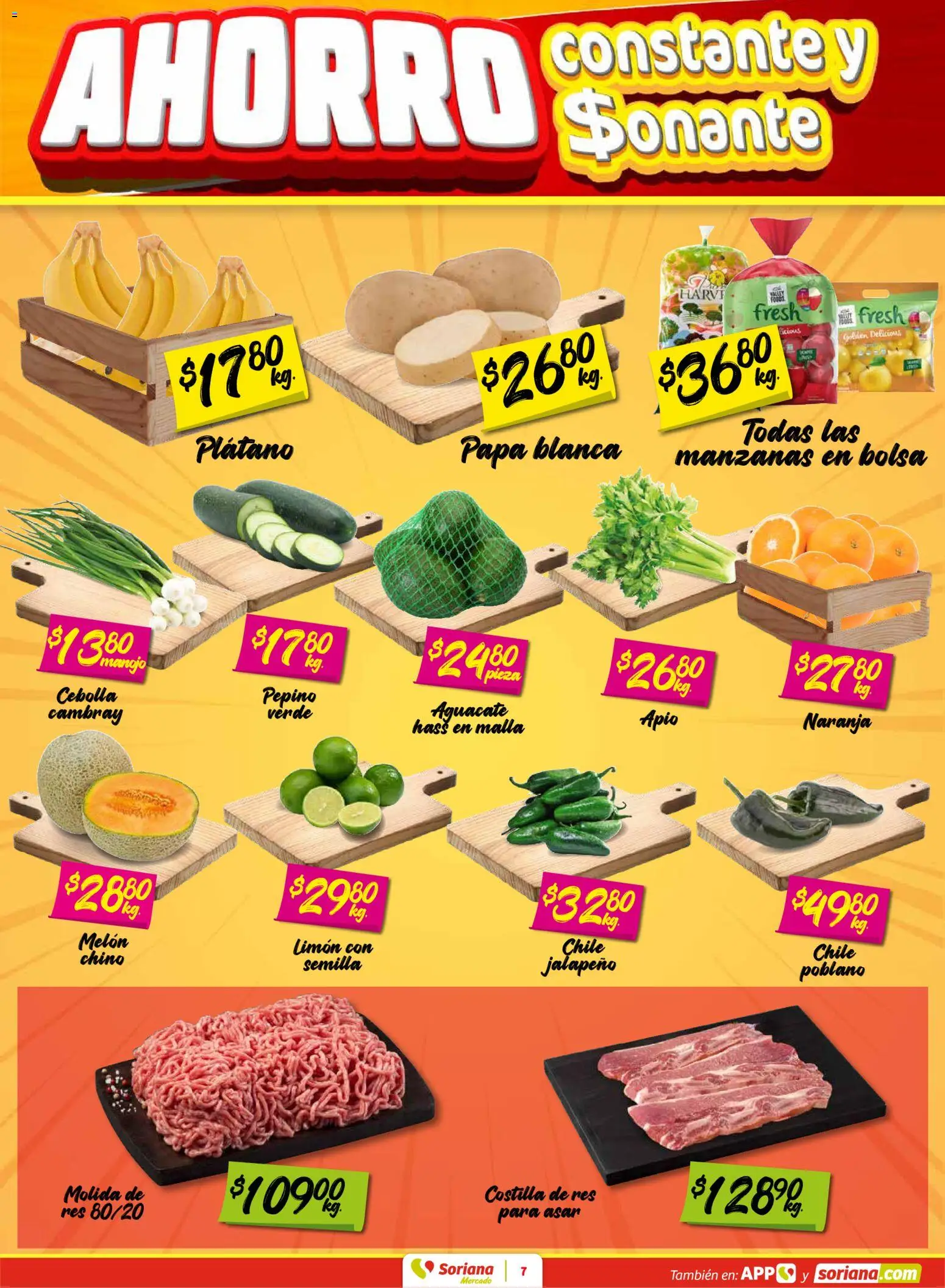 Nuevas ofertas de Soriana válidas en toda la República Mexicana desde el 16.01.2026. ¡Encuentra las mejores ofertas en Soriana - Fin de Semana Mercado: Nuevo León! | Página: 7 | Productos: Cebolla, Melón, Manzanas, Res