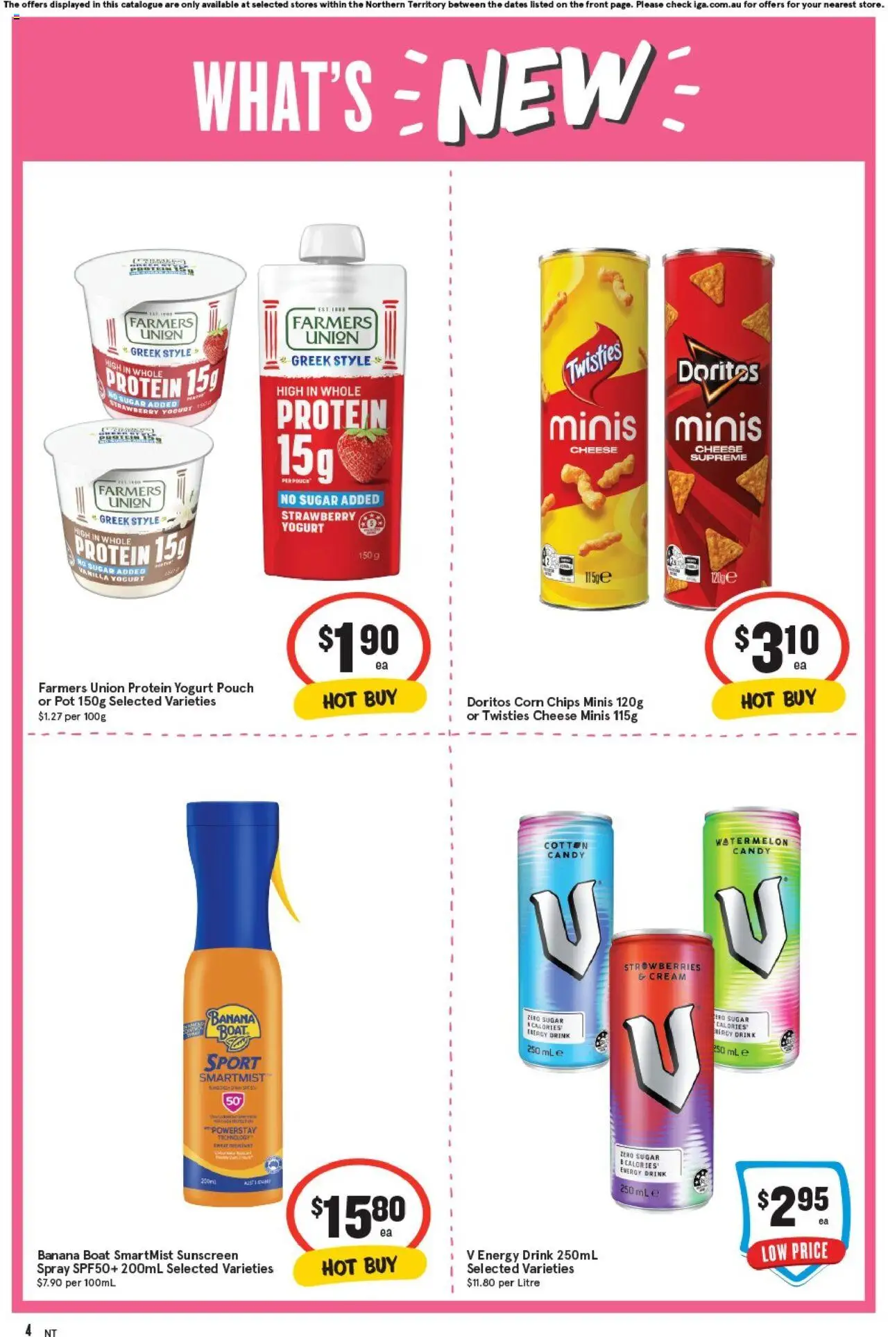 IGA catalogue - valid from 08.10.2025 | Page: 4 | Products: Sunscreen, Chips, Cream, Sugar