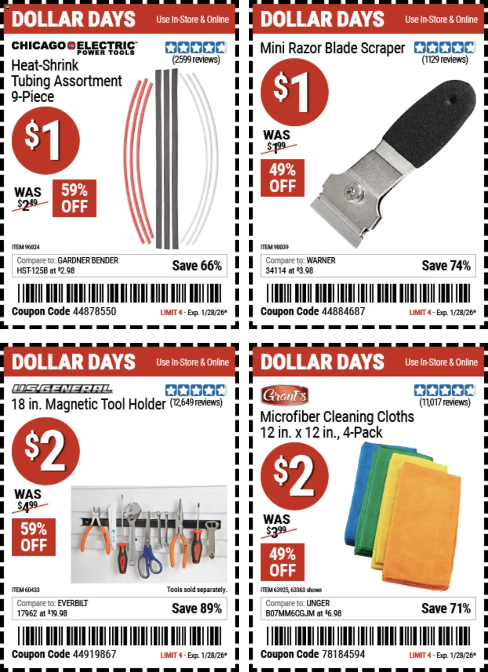 Harbor Freight Dollar Days - valid from 15.01.2026 | Page: 1 | Products: Cleaning cloths, Razor Blade