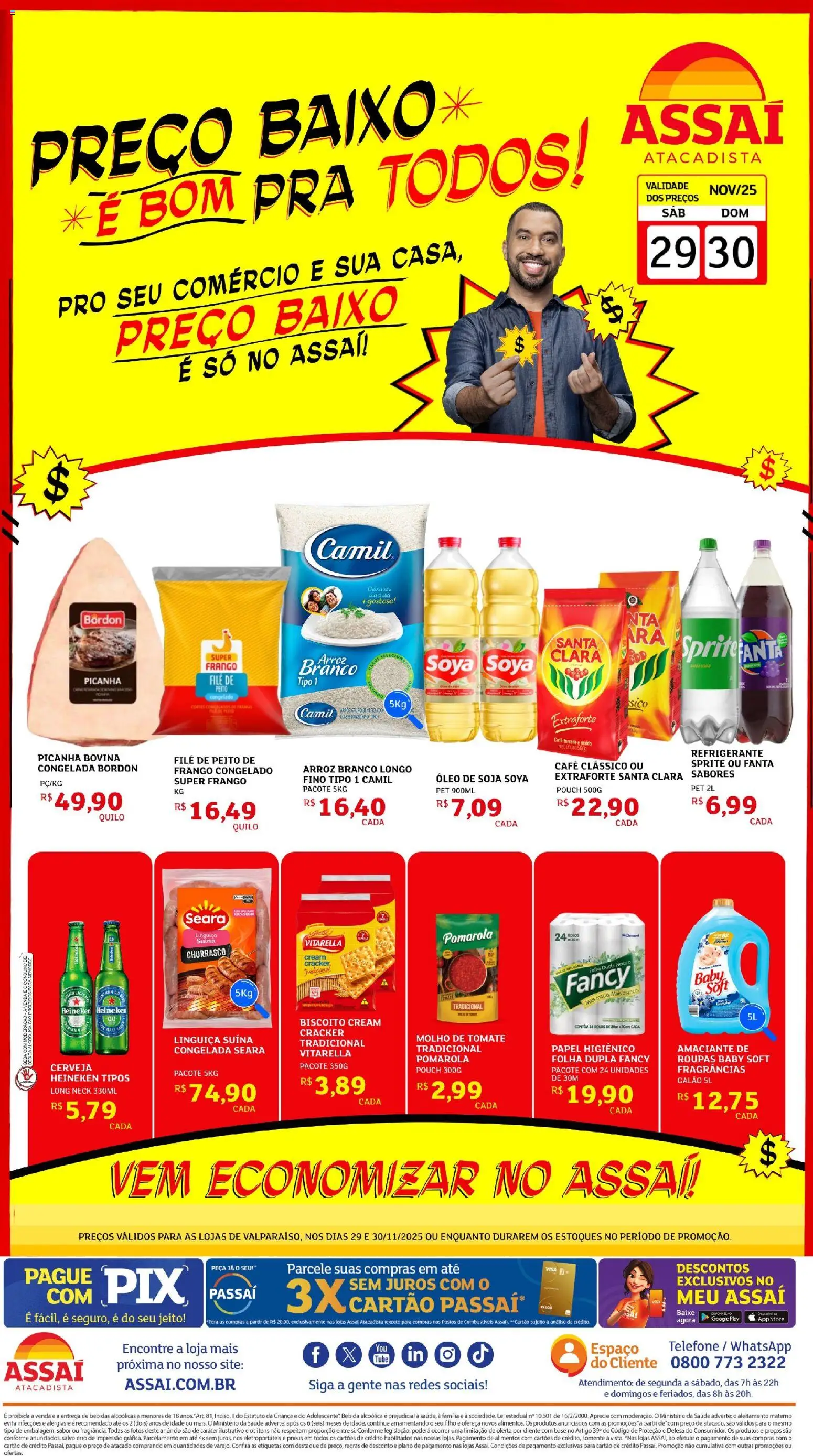 Assaí Atacadista Folheto - válido de 29.11.2025 | Página: 1 | Produtos: Linguiça, Heineken, Baixo, Frango