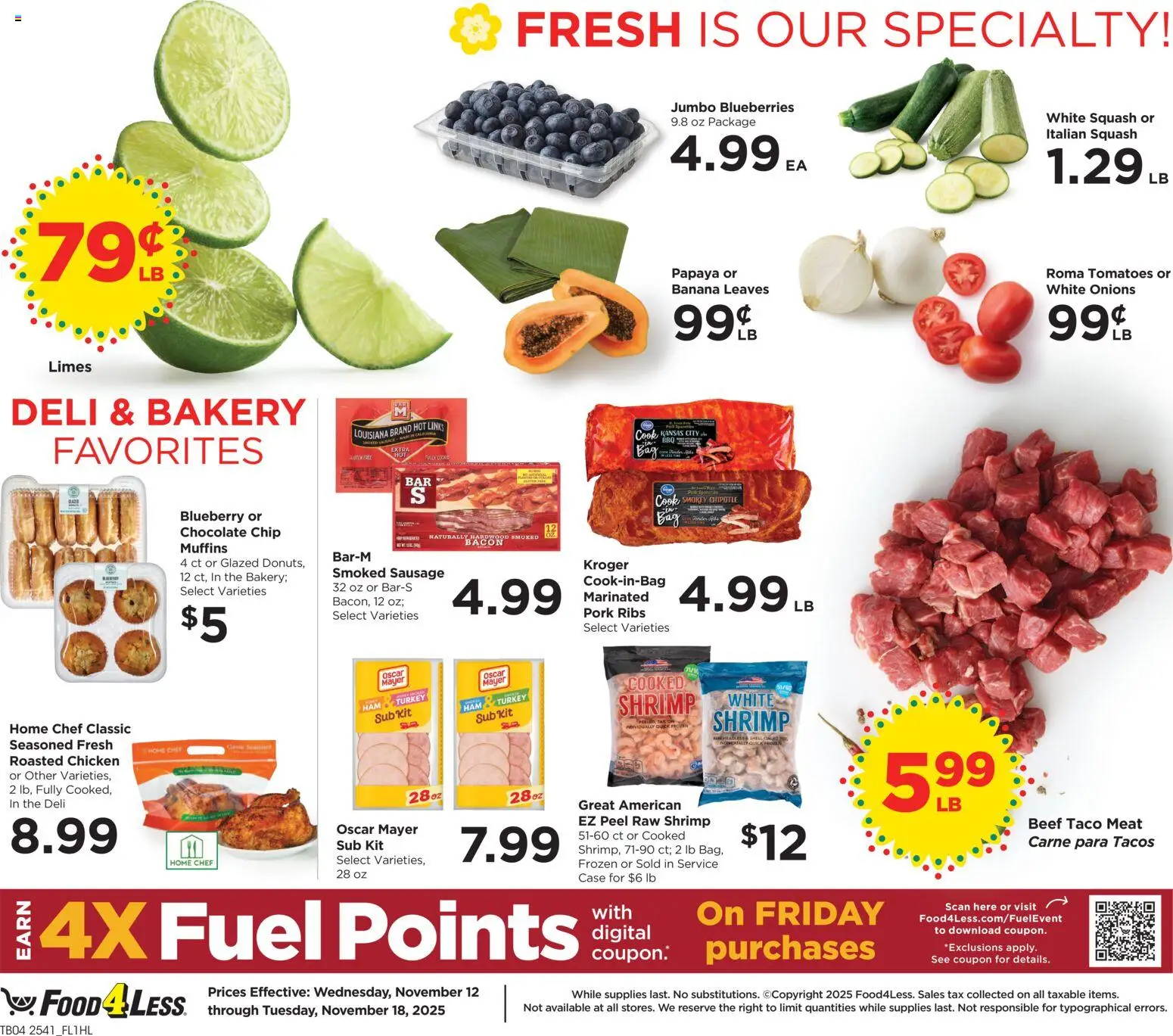 Food 4 Less Weekly Ad - valid from 12.11.2025 | Page: 5 | Products: Squash, Pork, Tomatoes, Chocolate Chip