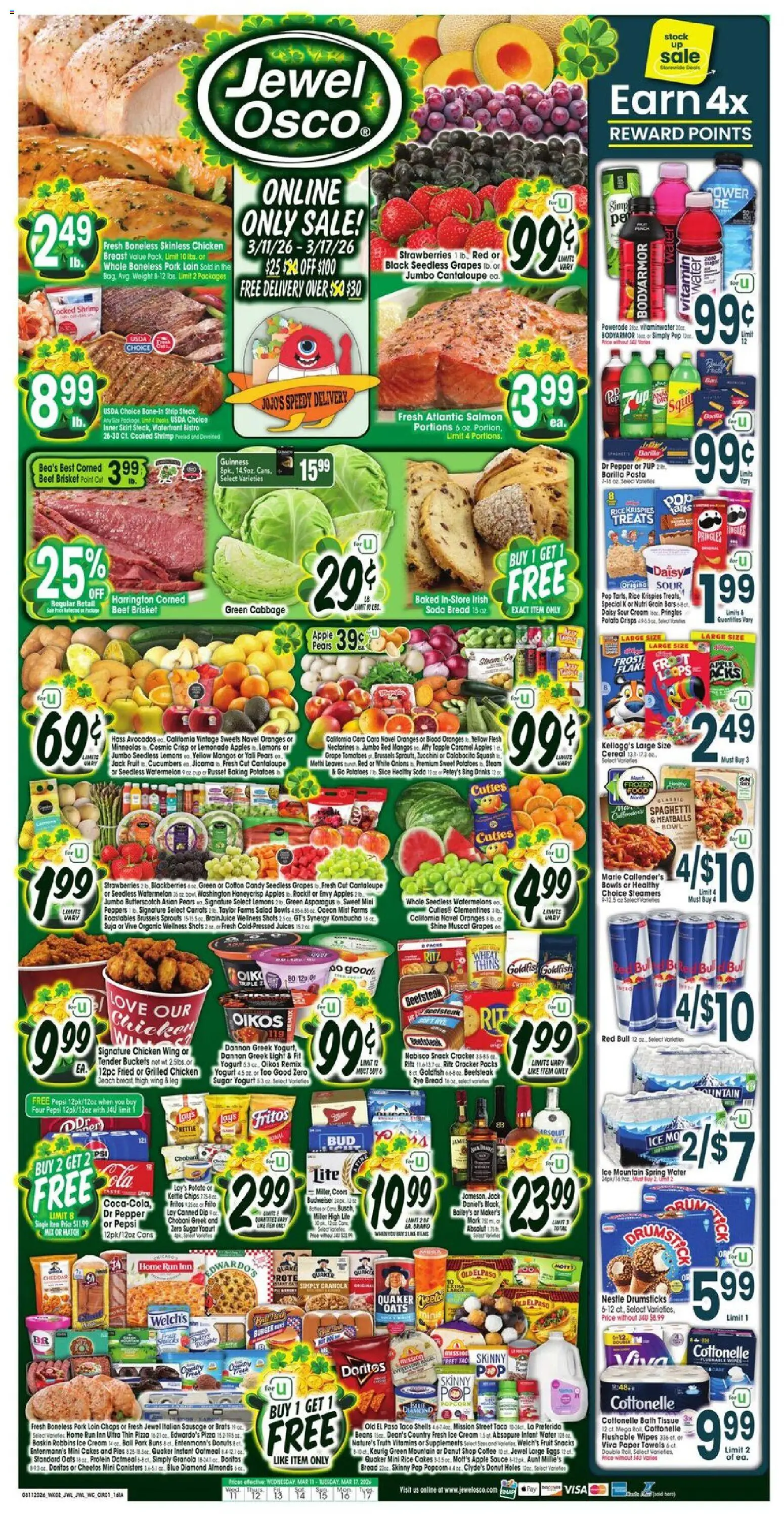 Jewel Osco Weekly Ad - IA - valid from 11.03.2026 | Page: 1 | Products: Brussels Sprouts, Water, Sauce, Kettle