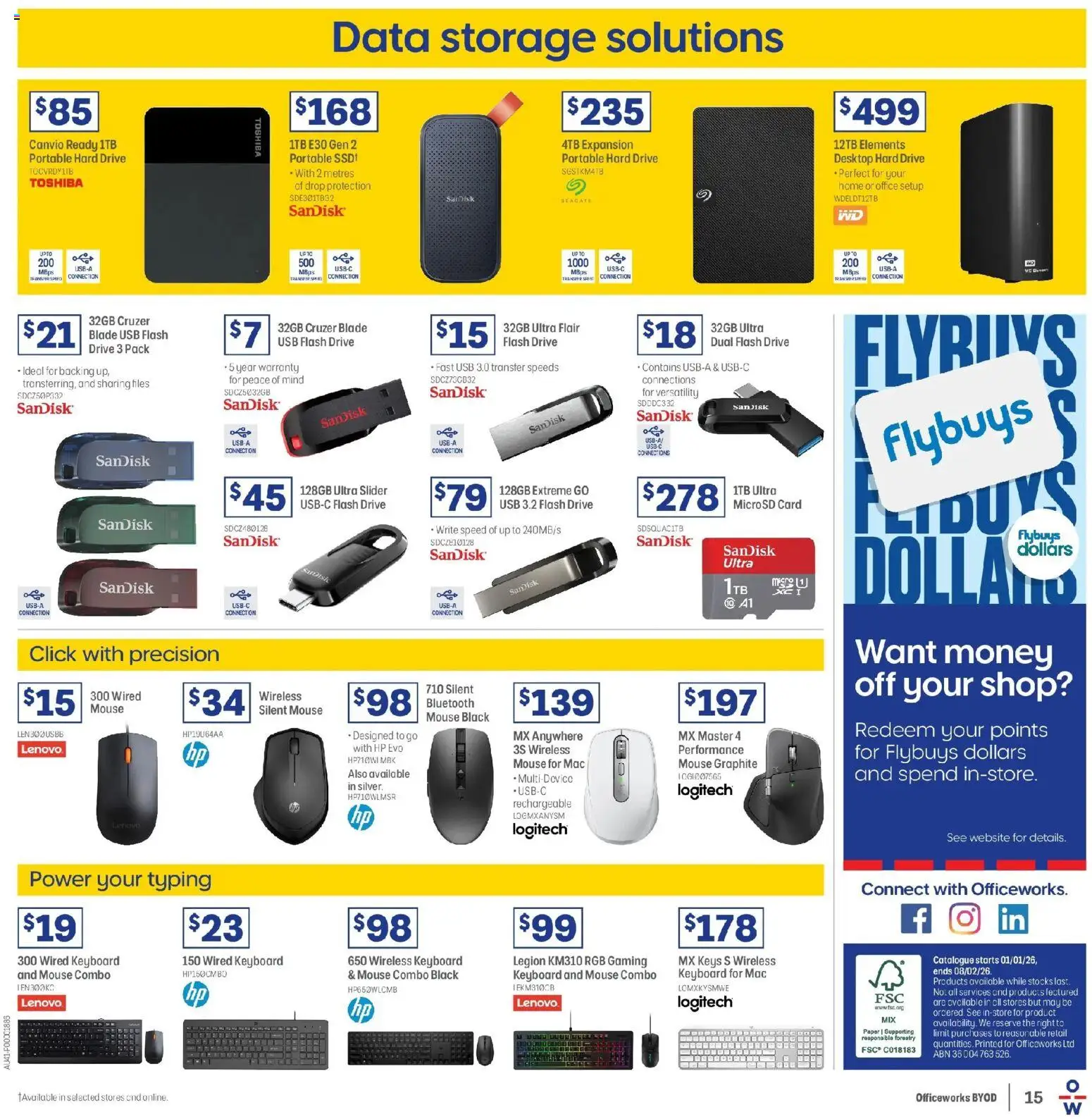 Officeworks catalogue - valid from 01.01.2026 | Page: 15 | Products: Mouse, Keyboard, Usb, Portable