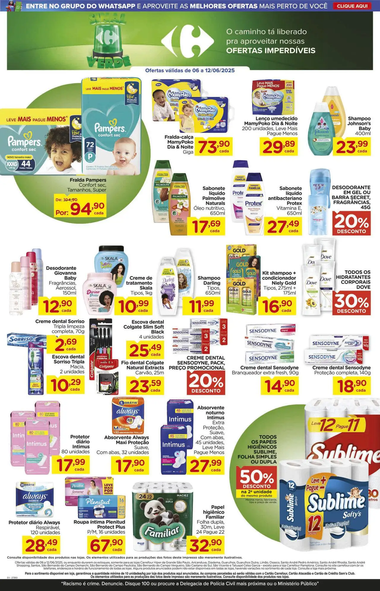 Carrefour Folheto - válido de 06.06.2025 | Página: 9 | Produtos: Fio dental, Lenço umedecido, Creme dental, Absorvente