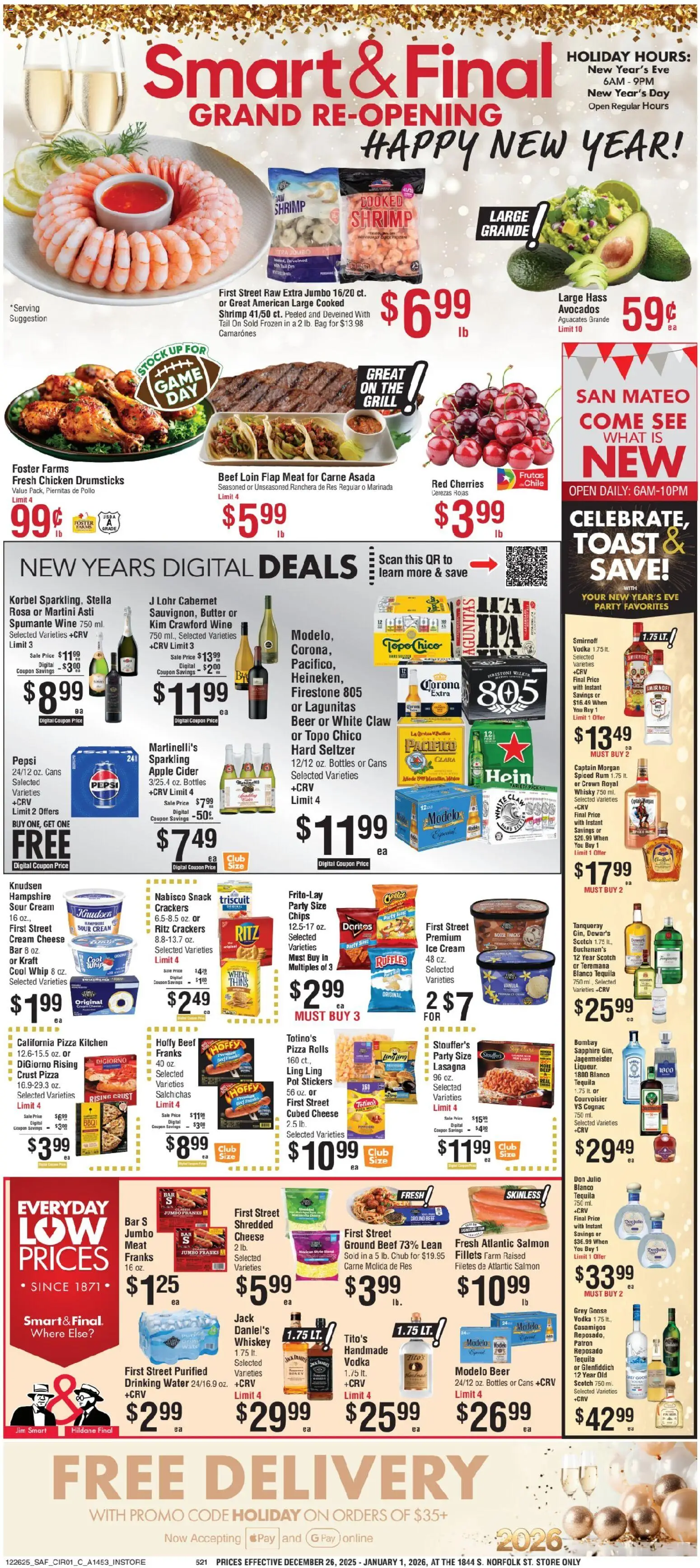 Smart & Final Weekly Ad - valid from 31.12.2025 | Page: 1 | Products: Cherries, Beer, Sour cream, Game