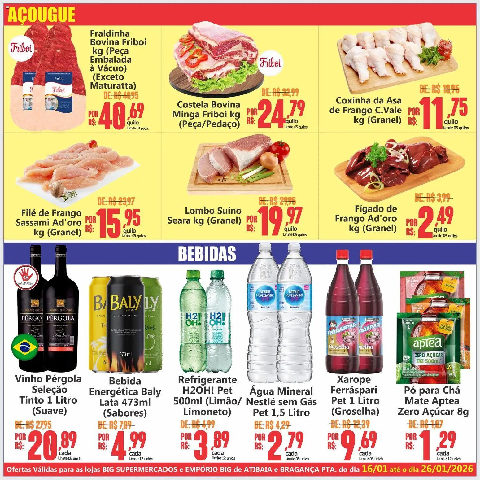 Big Supermercados Folheto - válido de 16.01.2026 | Página: 3 | Produtos: Fraldinha, Chá, Açúcar, Frango