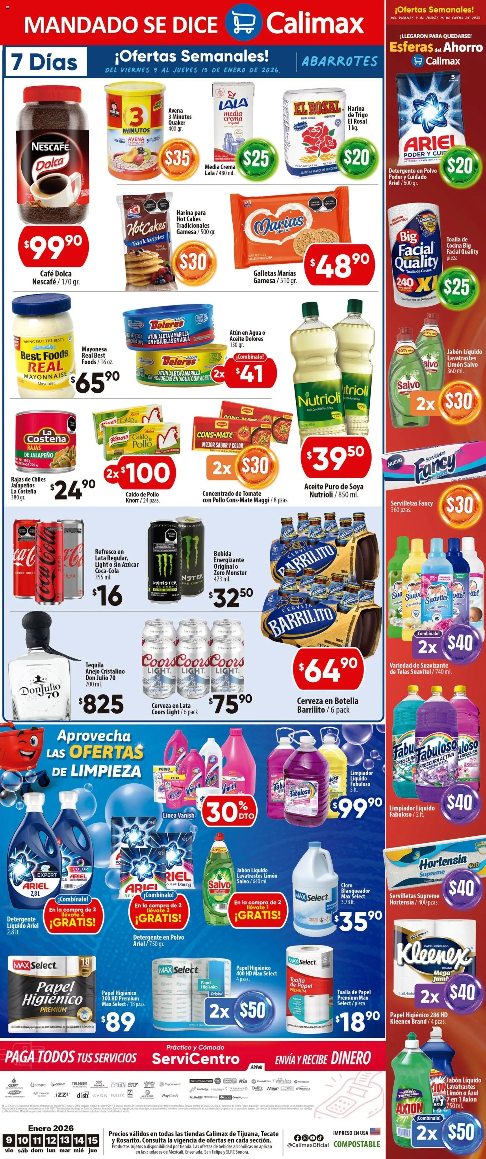 Nuevas ofertas de Calimax válidas en toda la República Mexicana desde el 09.01.2026. ¡Encuentra las mejores ofertas en Calimax folleto Rosarito! | Página: 6 | Productos: Refresco, Atún, Café, Papel higiénico