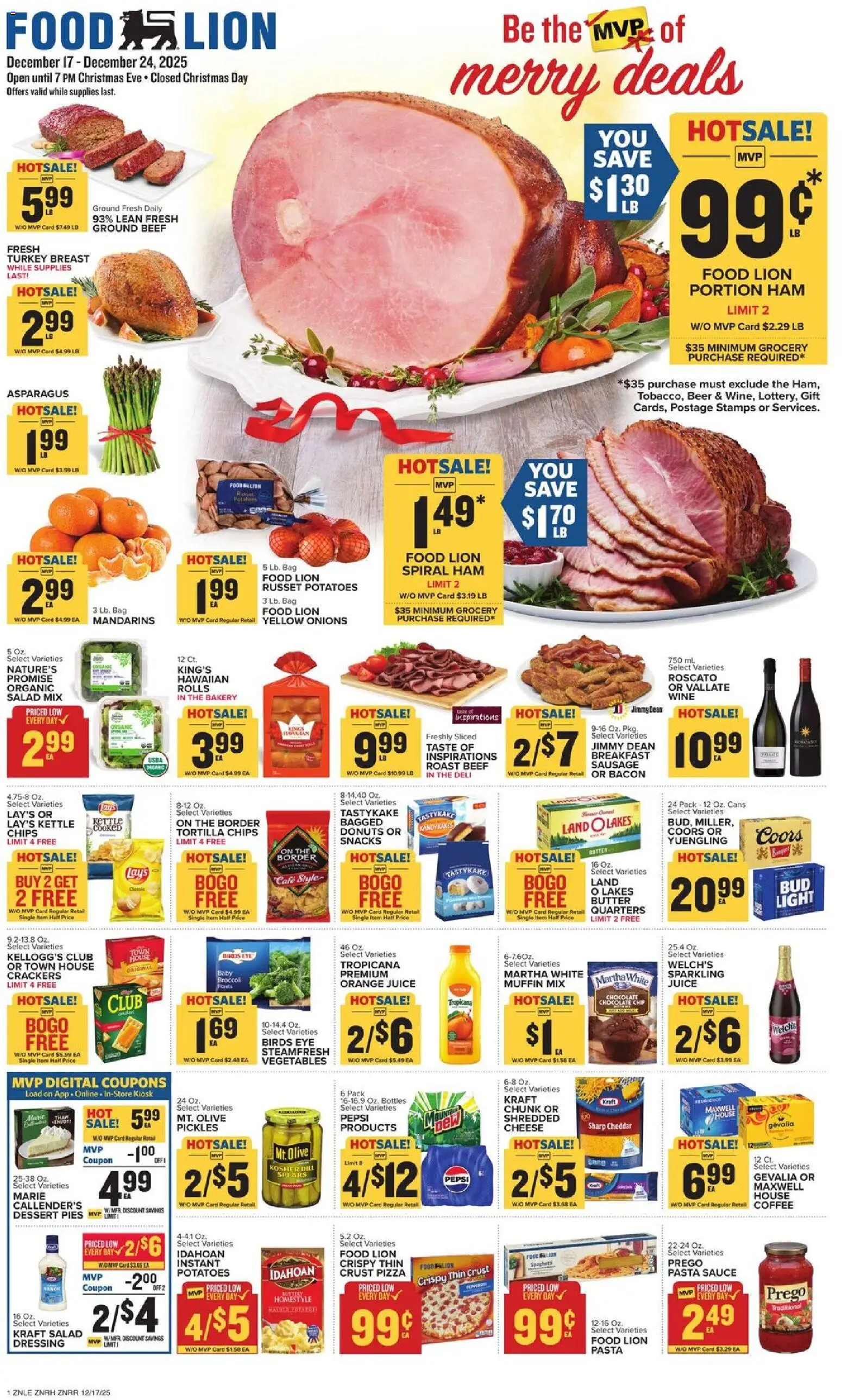 Food Lion Weekly Ad - valid from 17.12.2025 | Page: 1 | Products: Ham, Wine, Beer, Potatoes