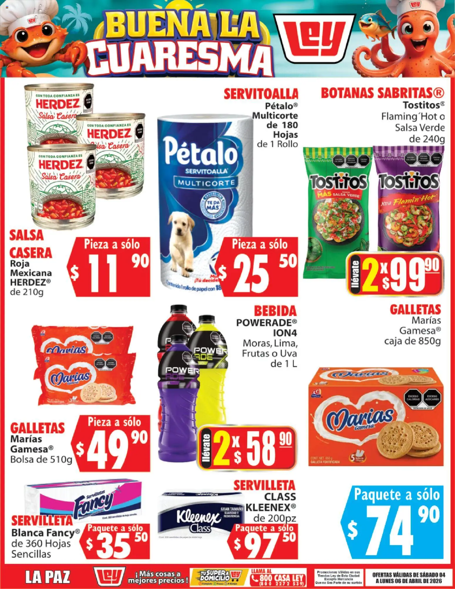 Nuevas ofertas de Casa Ley válidas en toda la República Mexicana desde el 04.04.2026. ¡Encuentra las mejores ofertas en Casa Ley folleto Buena la Cuaresma! | Página: 4 | Productos: Uva, Galletas, Caja, Servilletas