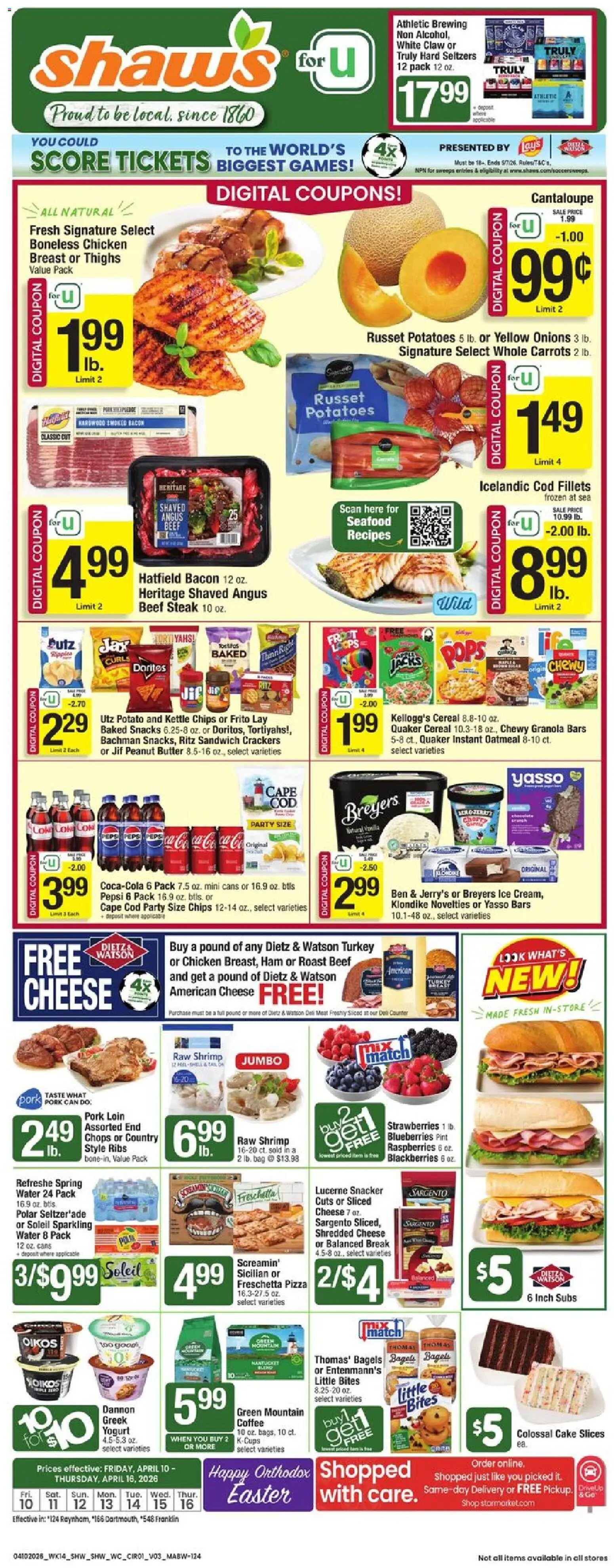 Shaw's Weekly Ad - MA - valid from 10.04.2026 | Page: 1 | Products: Yogurt, Coffee, Strawberries, Water
