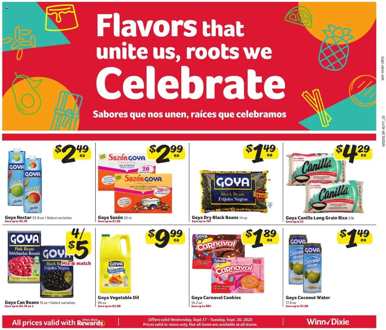 Winn Dixie In-Store Flyer - valid from 17.09.2025 | Page: 4 | Products: Rice, Cookies, Water, Mango