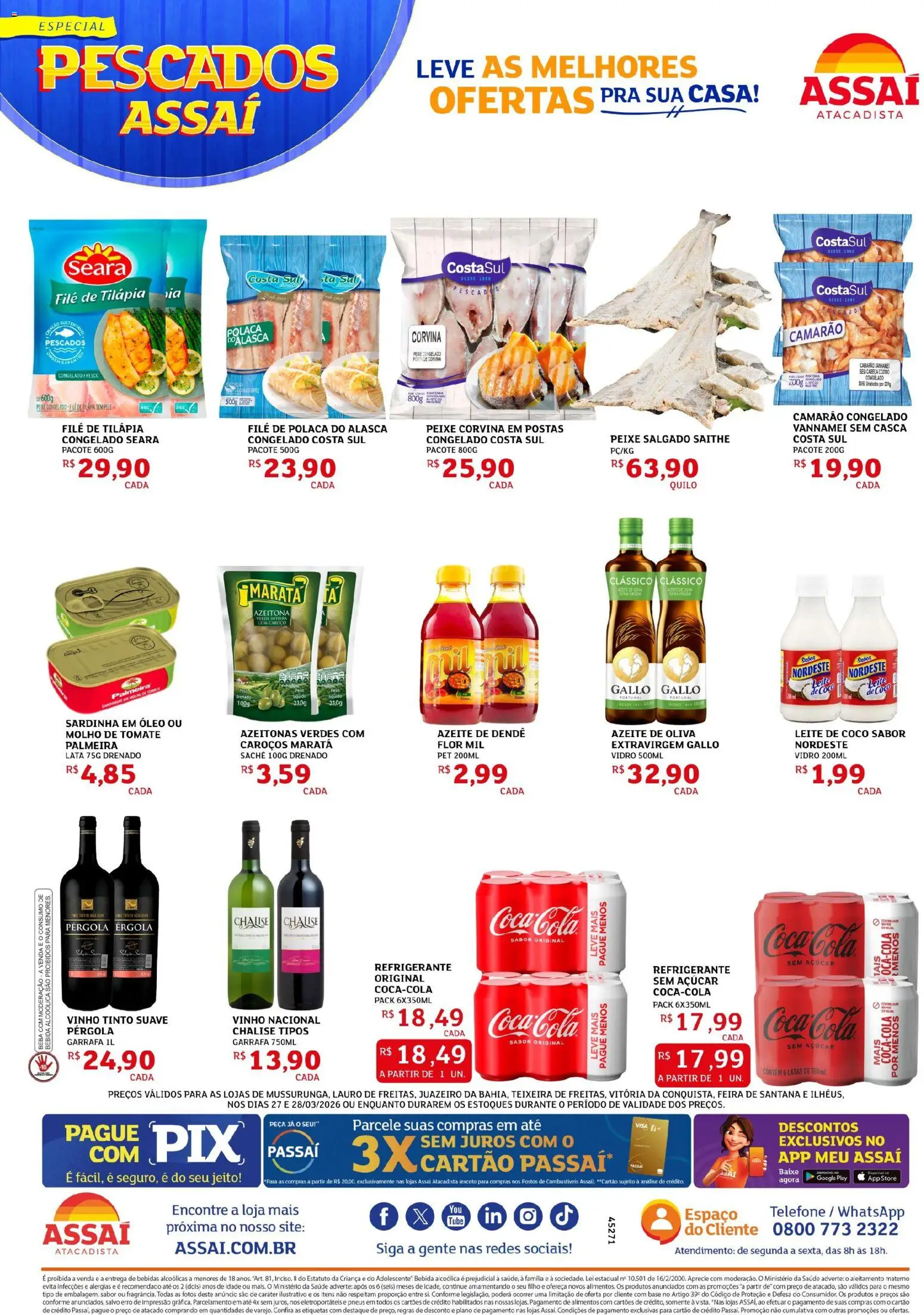 Assaí Atacadista Folheto - válido de 27.03.2026 | Página: 3 | Produtos: Cola, Tilápia, Vinho, Leite de coco
