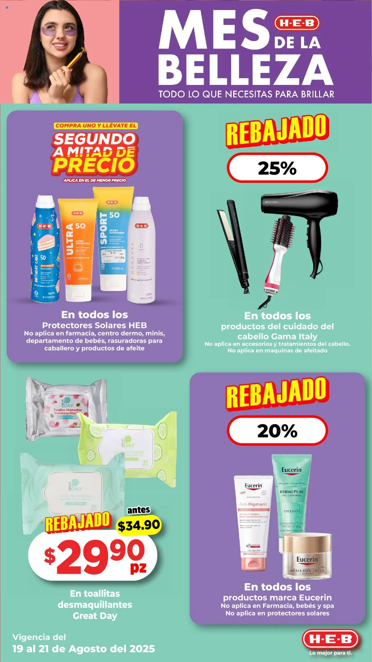 Nuevas ofertas de H-E-B válidas en toda la República Mexicana desde el 19.08.2025. ¡Encuentra las mejores ofertas en H-E-B folleto! | Página: 6 | Productos: Crema, Toallas, Protector solar, Crema corporal