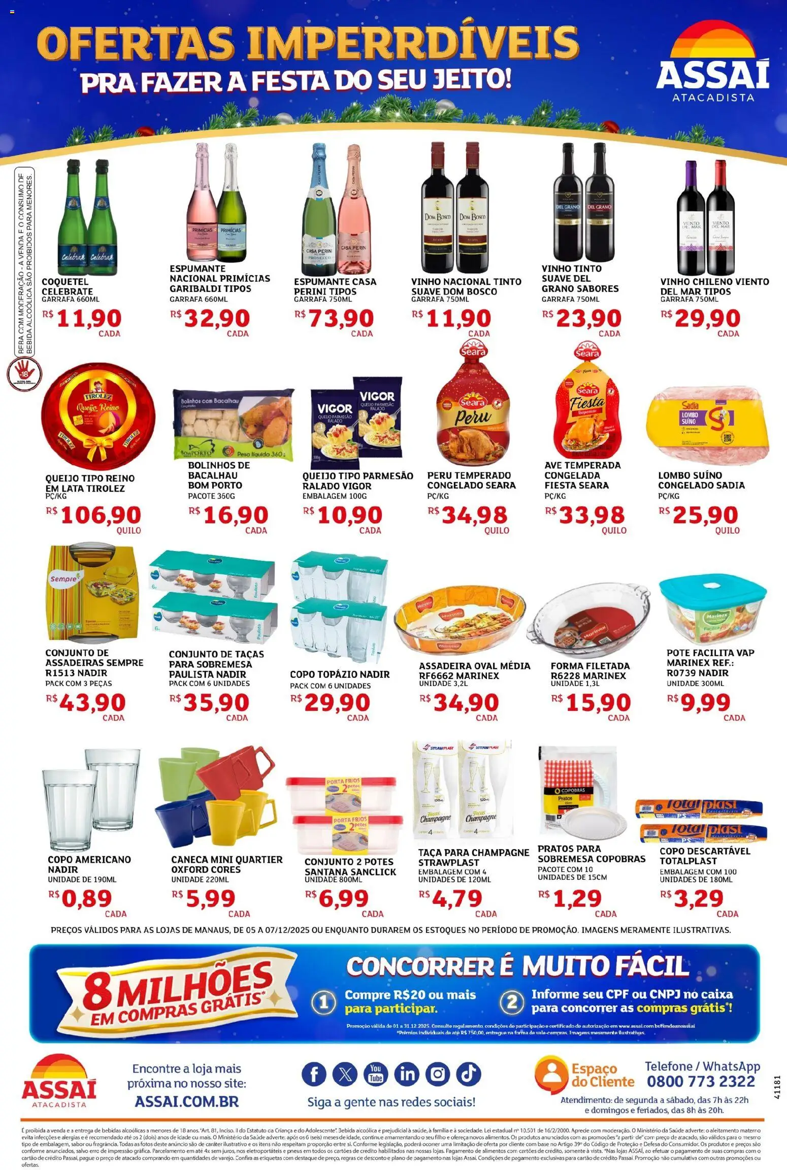 Assaí Atacadista Folheto - válido de 05.12.2025 | Página: 2 | Produtos: Taças, Parmesão, Telefone, Potes