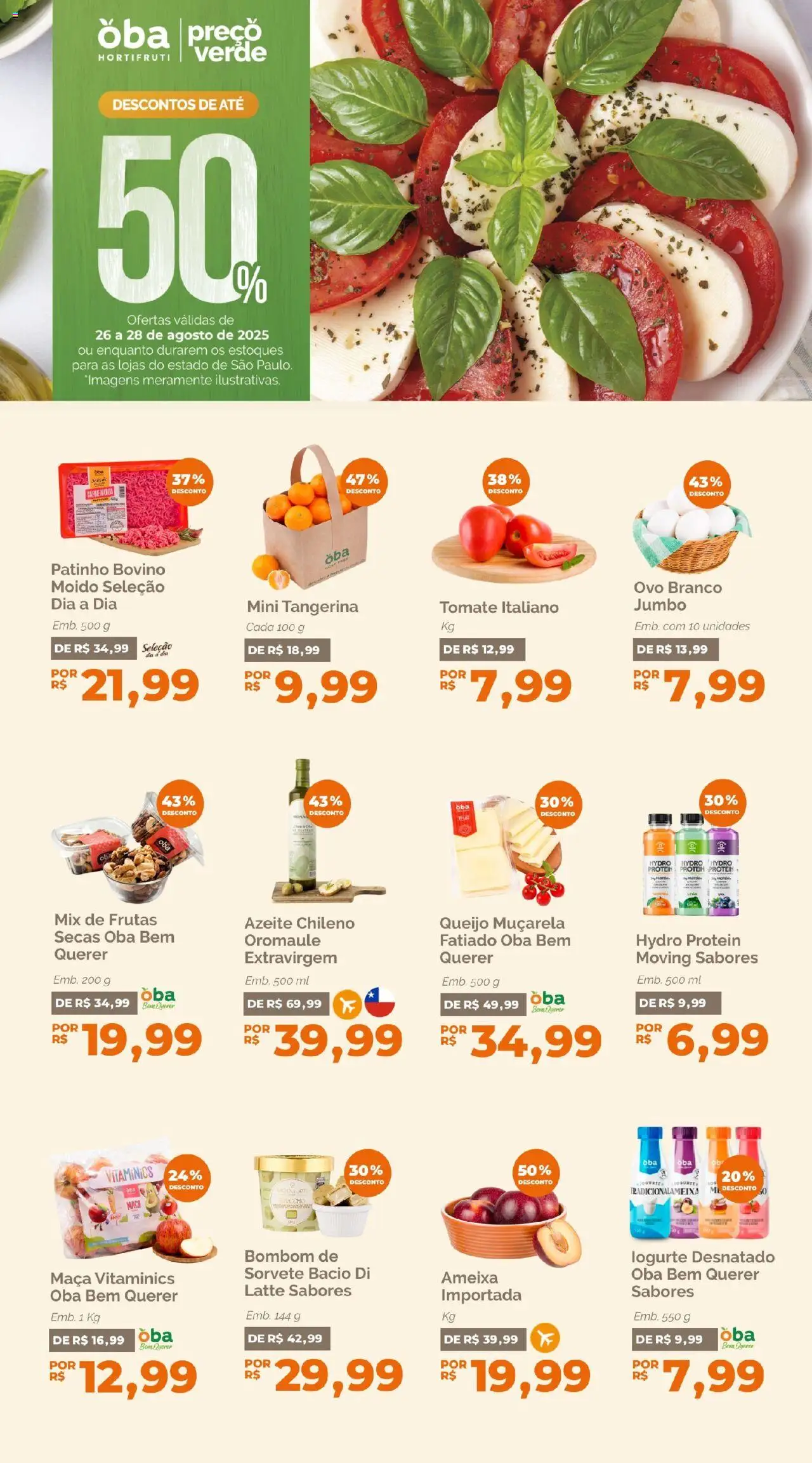 Oba Hortifruti Folheto - válido de 26.08.2025 | Página: 1 | Produtos: Queijo, Muçarela, Azeite, Ameixa