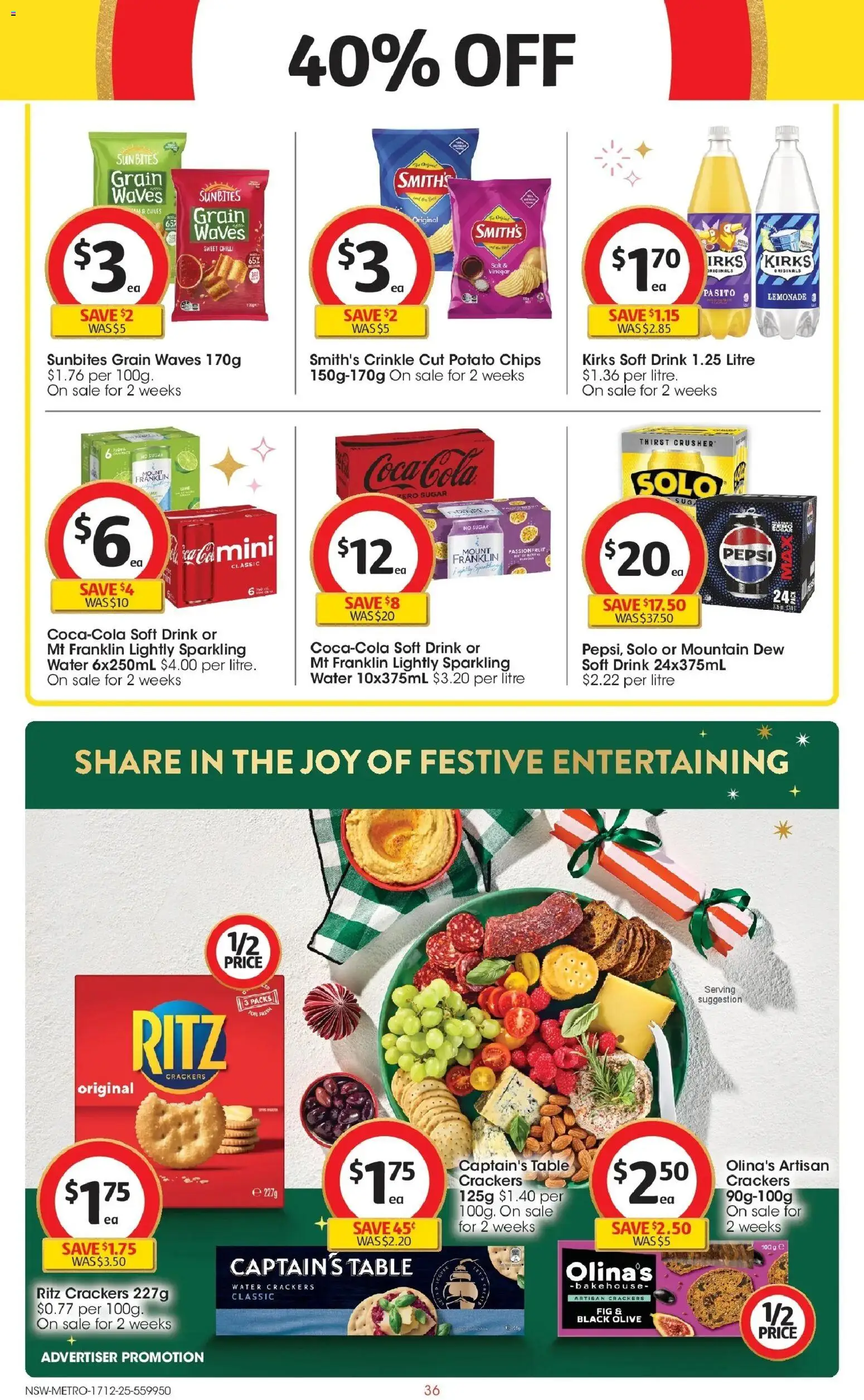 Coles catalogue - valid from 17.12.2025 | Page: 36 | Products: Crackers, Chips, Salt, Sugar