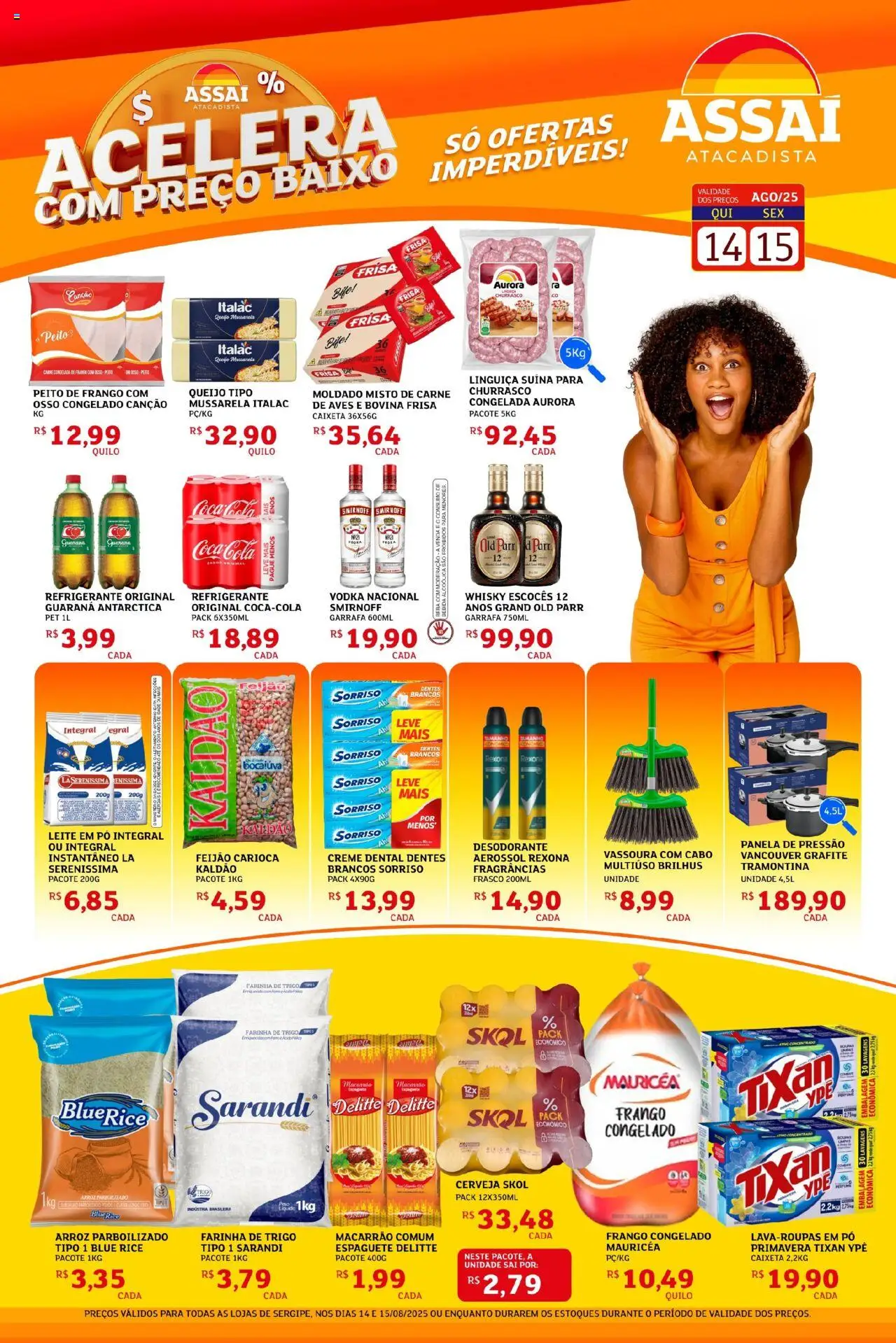 Assaí Atacadista Folheto - válido de 14.08.2025 | Página: 1 | Produtos: Linguiça, Queijo, Carne, Peito de frango