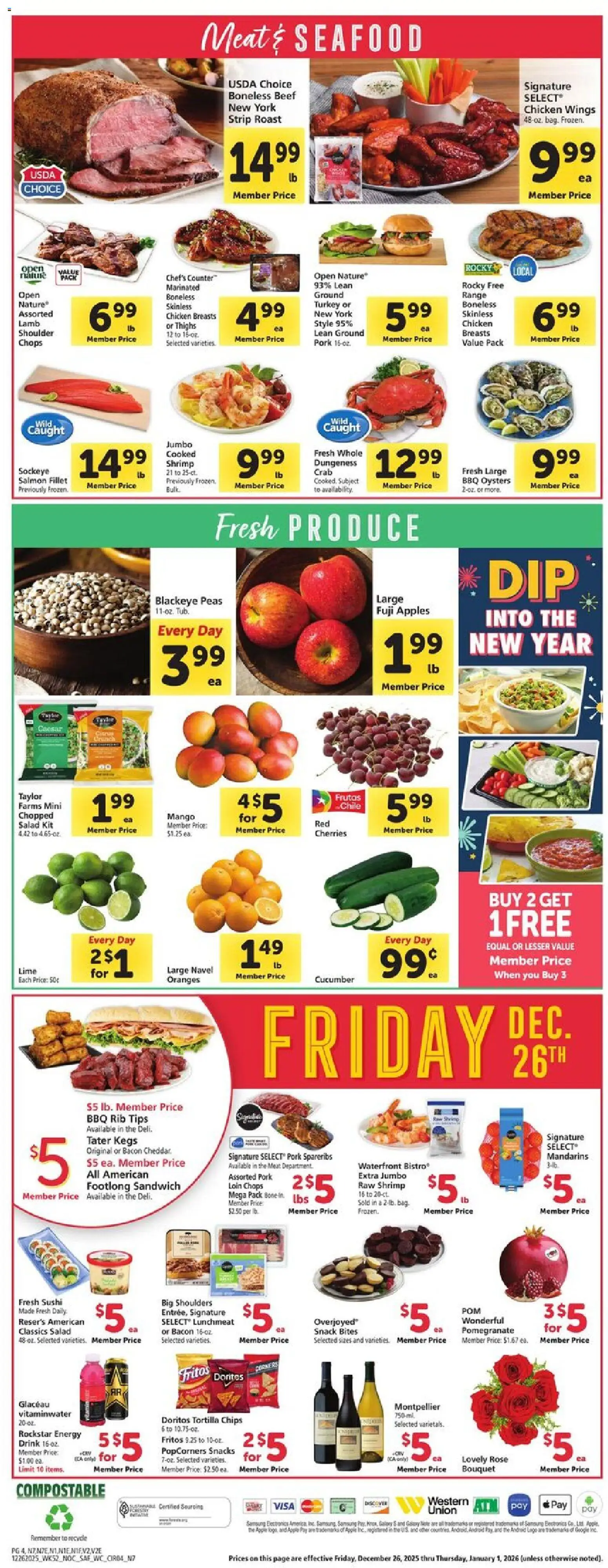 Safeway Weekly Ad - valid from 26.12.2025 | Page: 4 | Products: Mandarins, Apples, Chips, Seafood