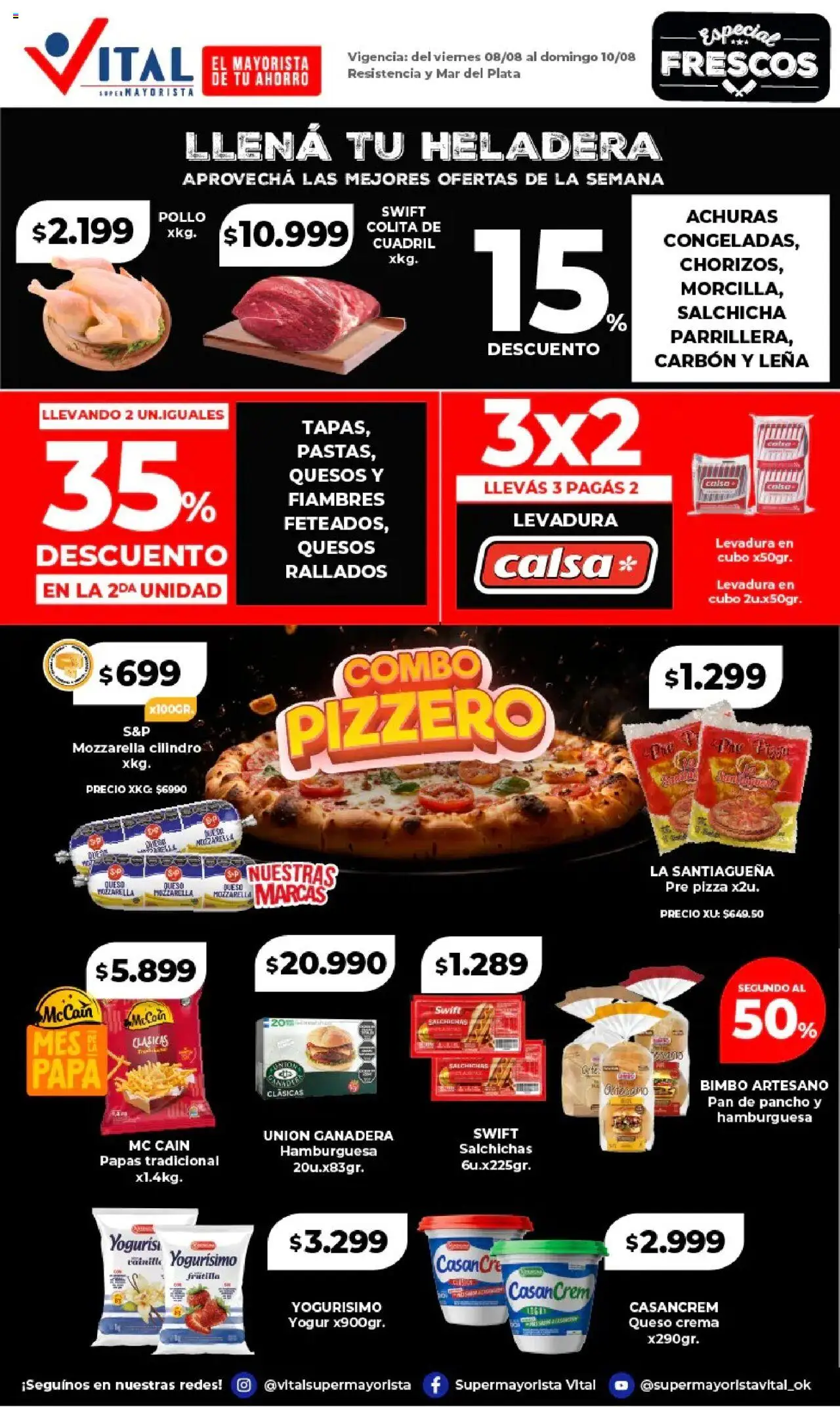 Vital - Ofertas fin de semana - Mar del Plata │ válido desde el 08.08.2025 | Página: 2 | Productos: Heladera, Yogur, Pizza, Crema