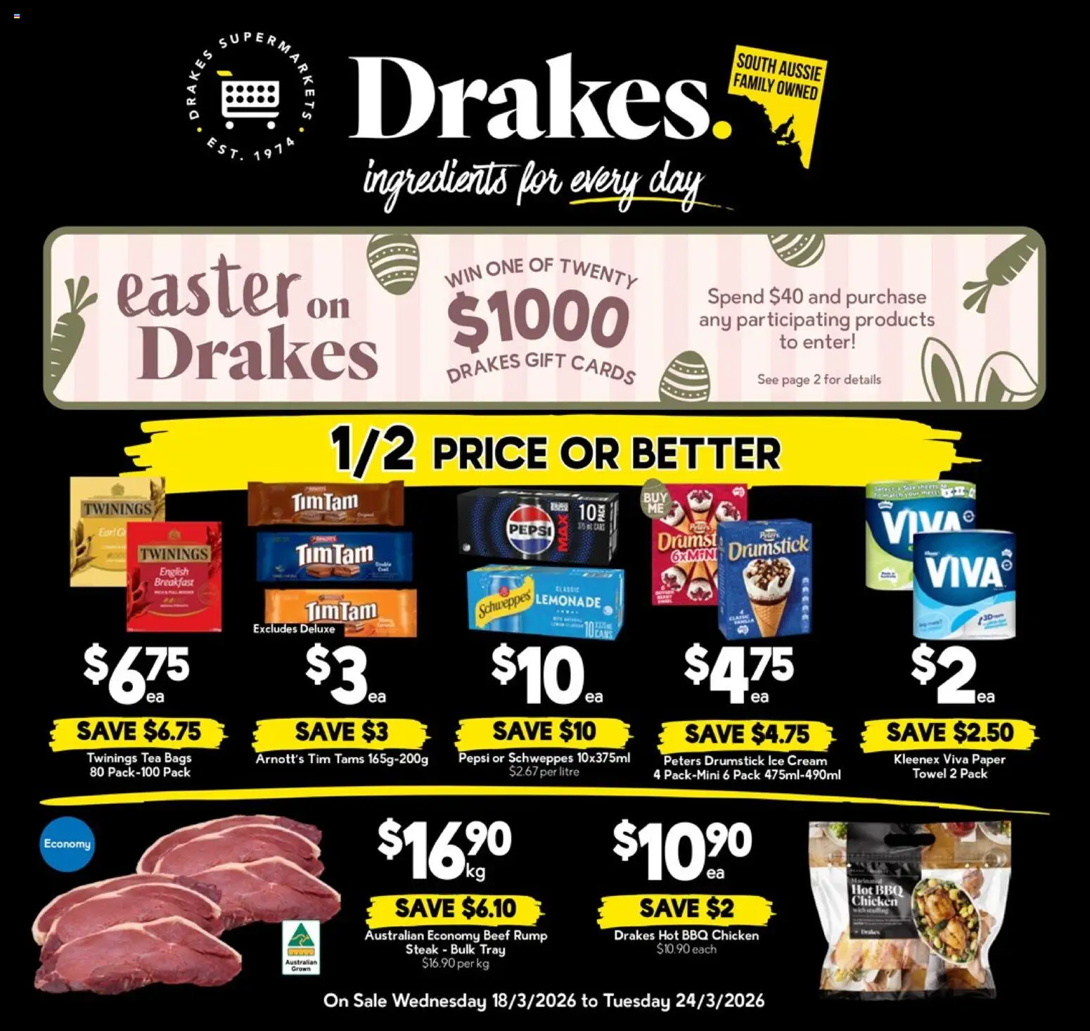Drakes catalogue - valid from 18.03.2026 | Page: 1 | Products: Tea, Cream, Ice cream, Steak