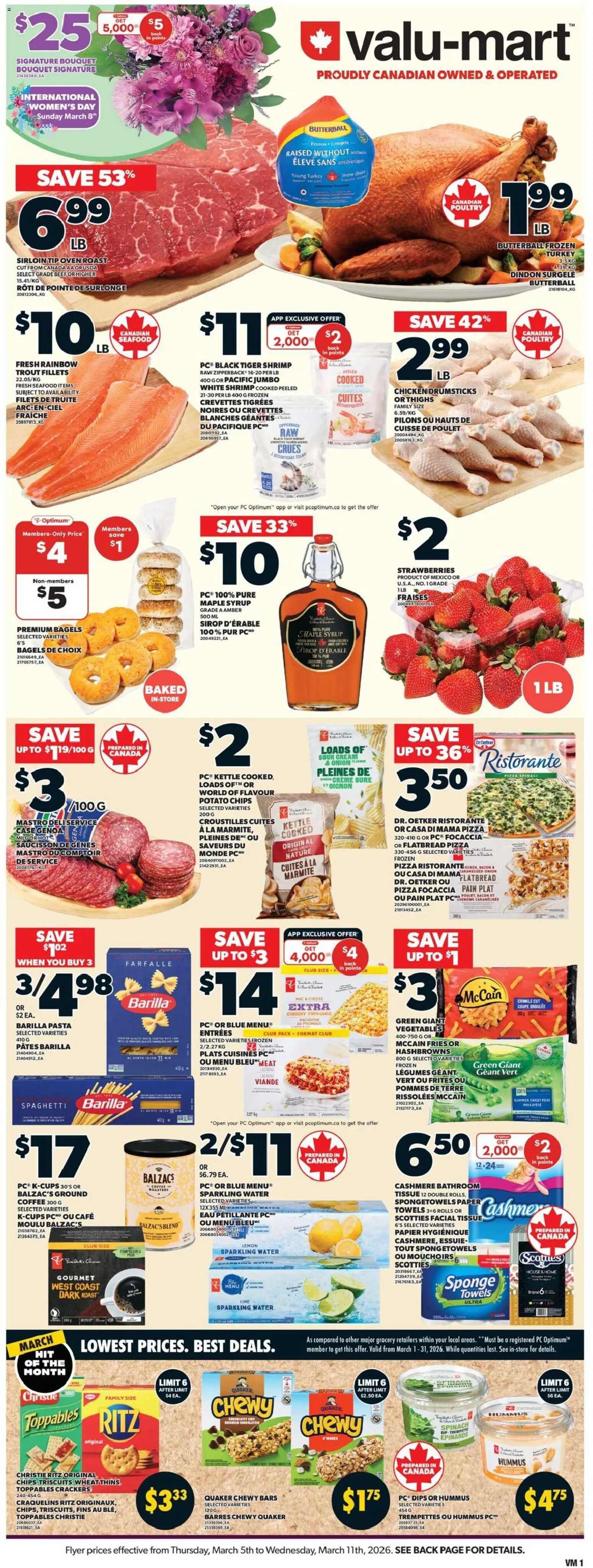 Valu Mart flyer valid from 05.03.2026 | Page: 1 | Products: Pasta, Cream, Turkey, Kettle
